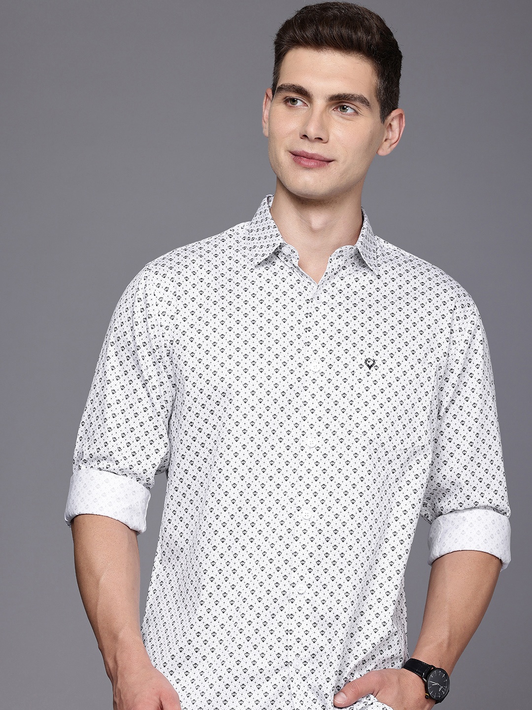 

Allen Solly Classic Fit Ethnic Motifs Printed Pure Cotton Casual Shirt, White