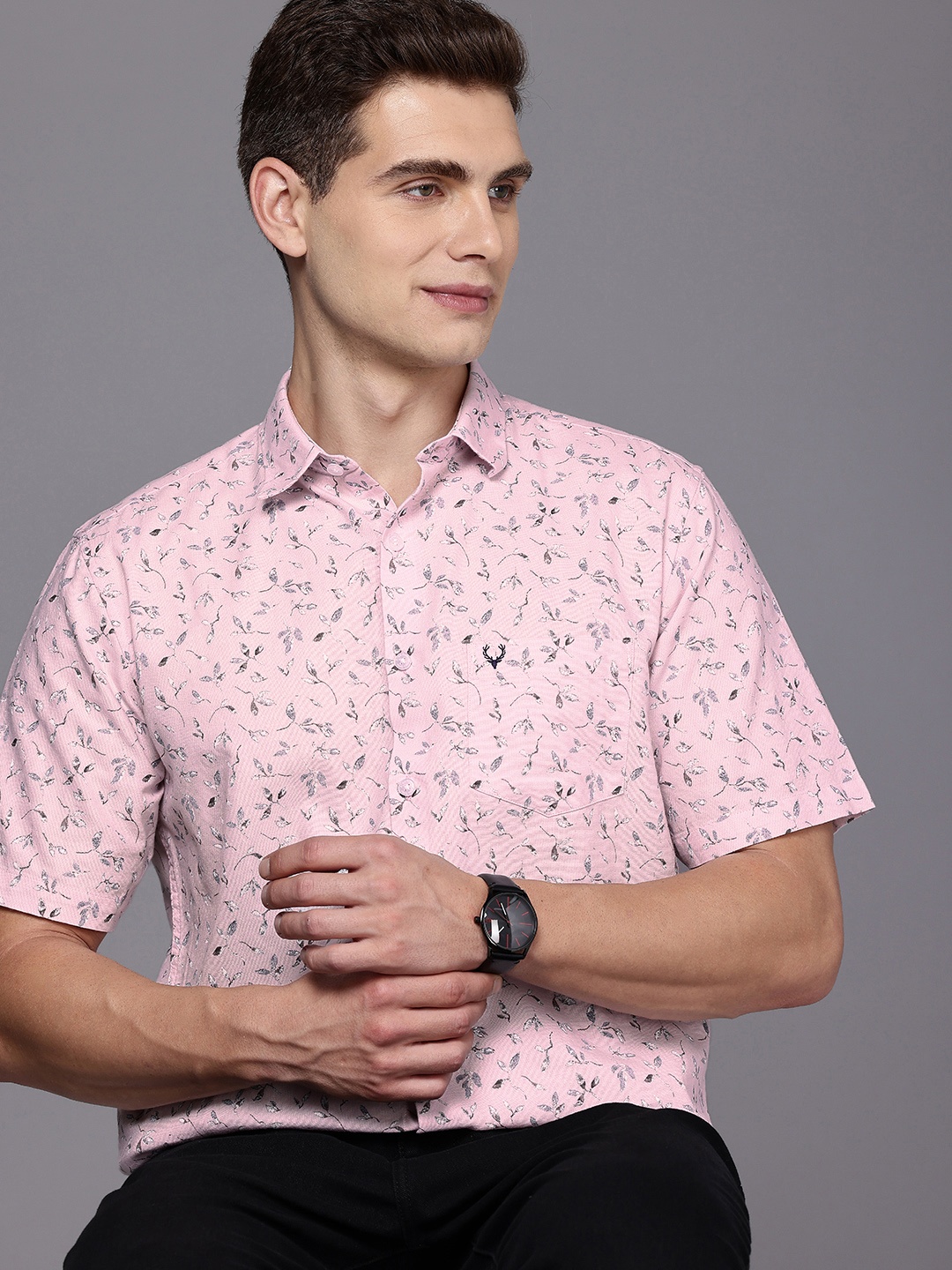 

Allen Solly Pure Cotton Classic Fit Opaque Tropical Printed Casual Shirt, Pink
