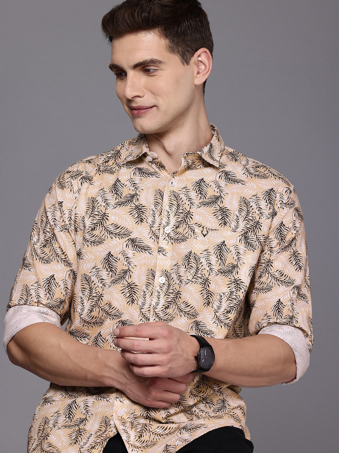 

Allen Solly Pure Cotton Classic Fit Opaque Tropical Printed Casual Shirt, Beige