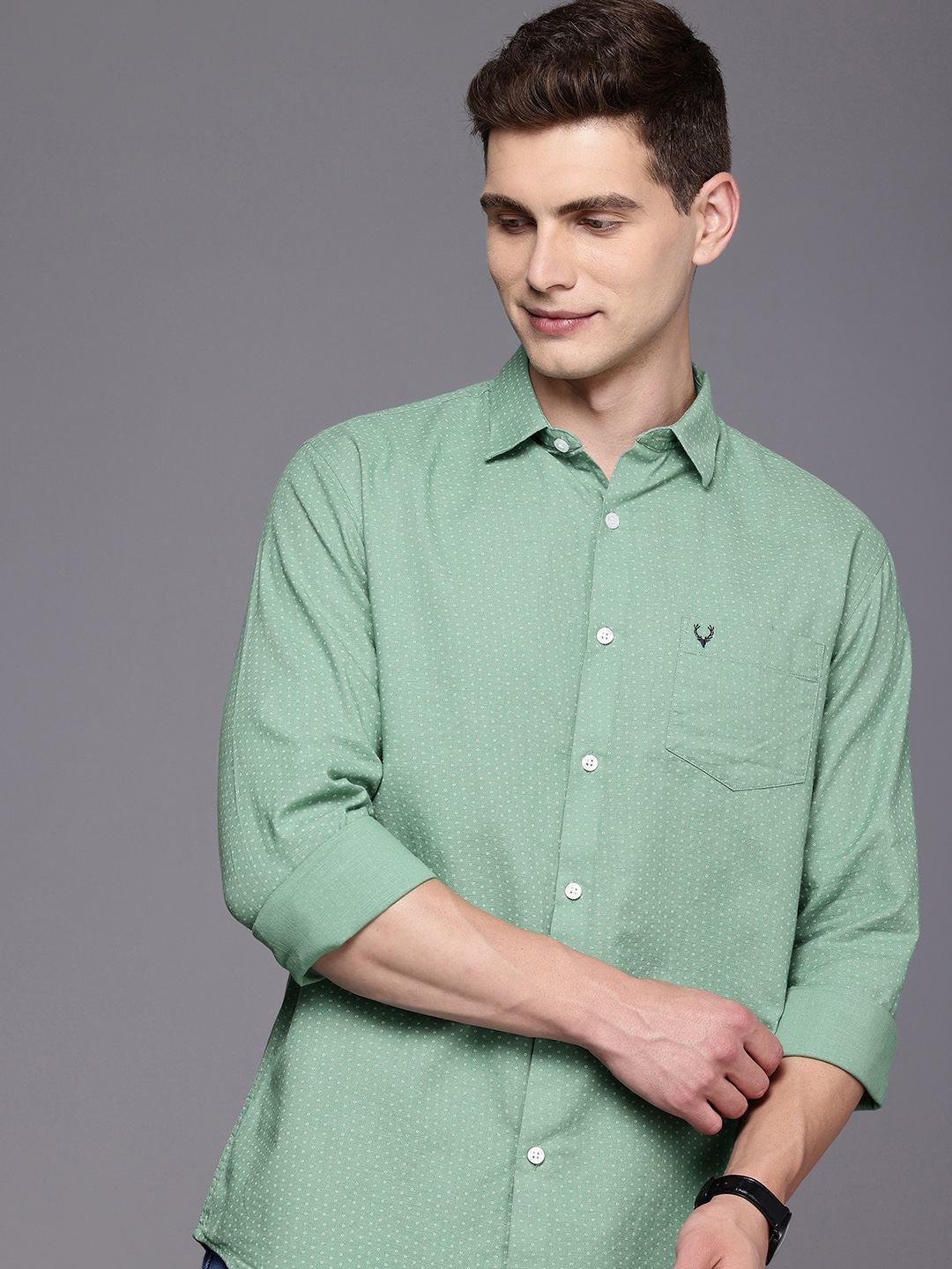 

Allen Solly Pure Cotton Classic Fit Opaque Micro Ditsy Printed Casual Shirt, Green