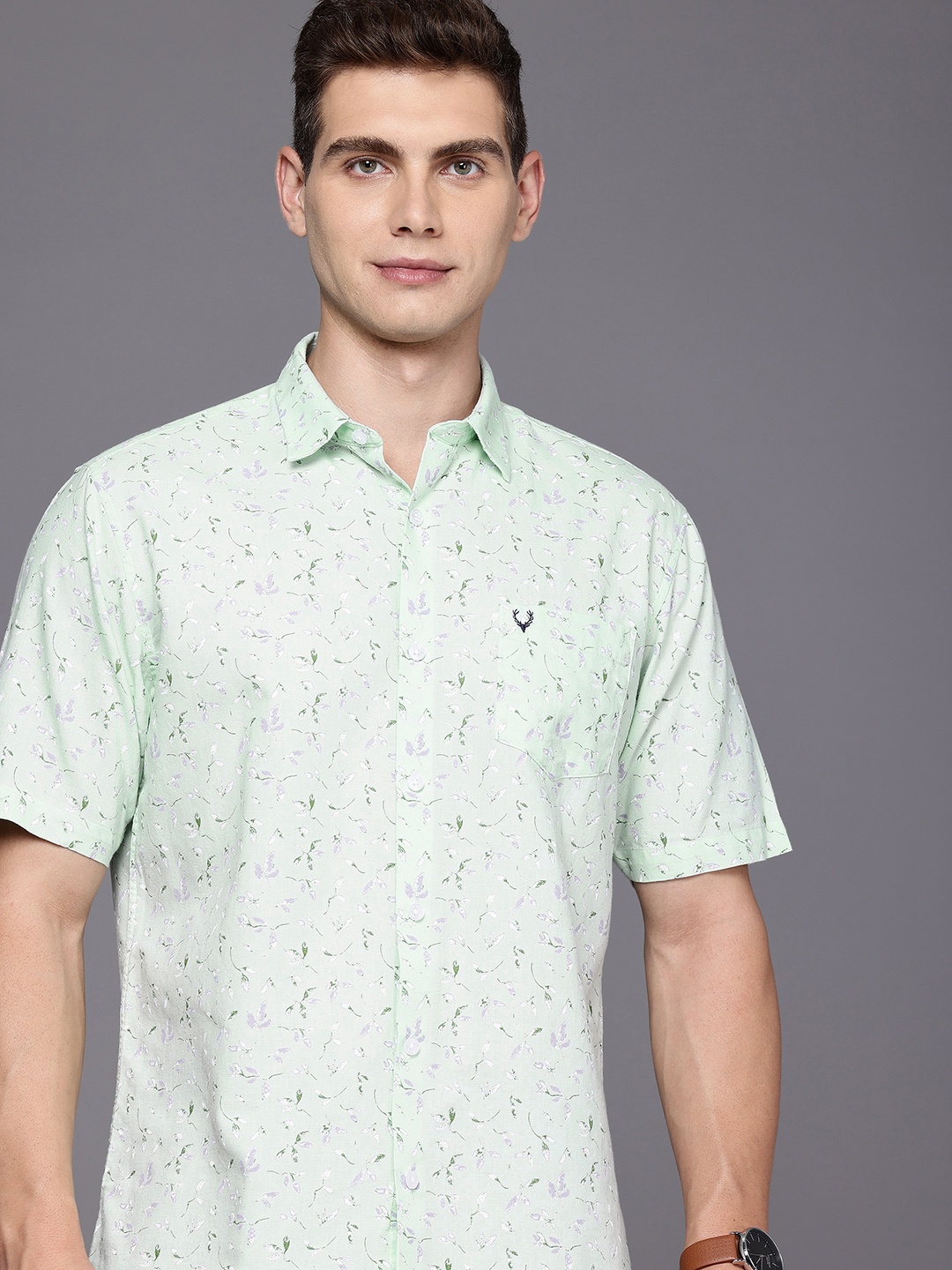 

Allen Solly Classic Fit Floral Printed Pure Cotton Casual Shirt, Green