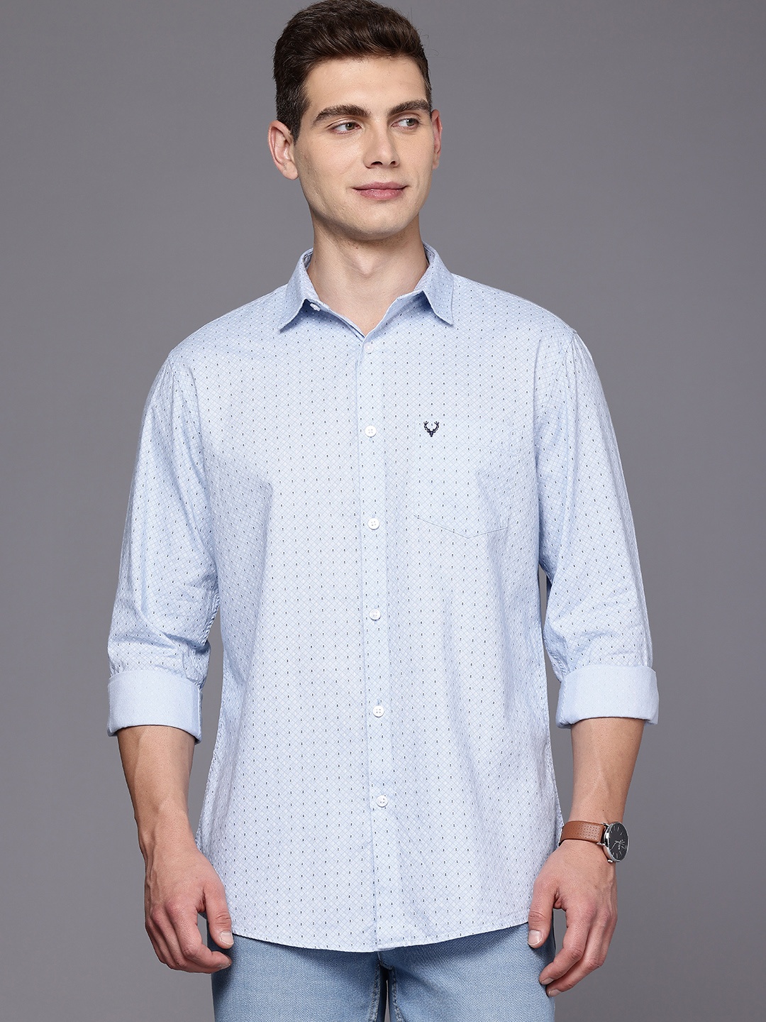 

Allen Solly Classic Fit Opaque Printed Pure Cotton Casual Shirt, Blue