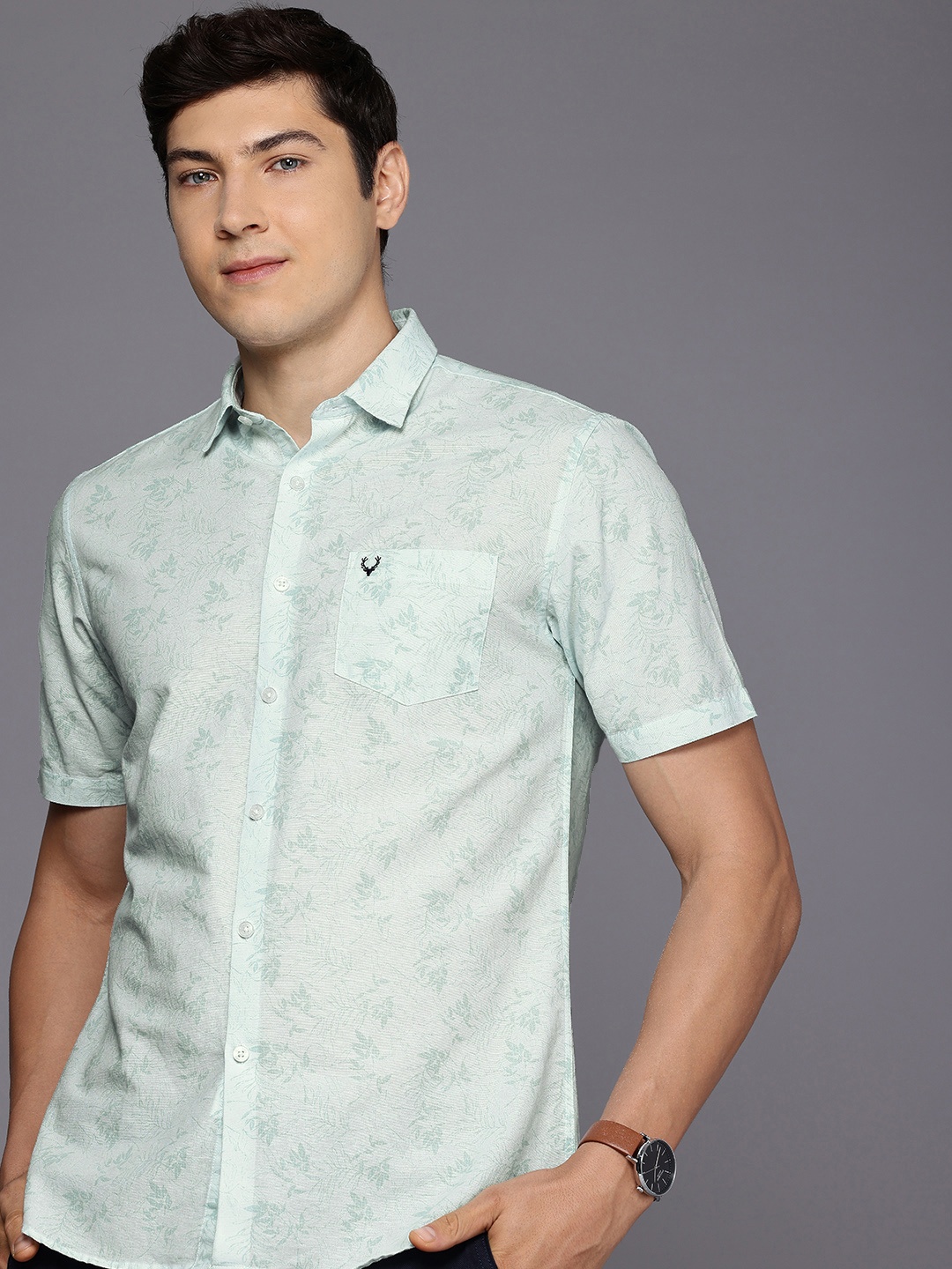 

Allen Solly Pure Cotton Sport Fit Floral Opaque Printed Casual Shirt, Sea green