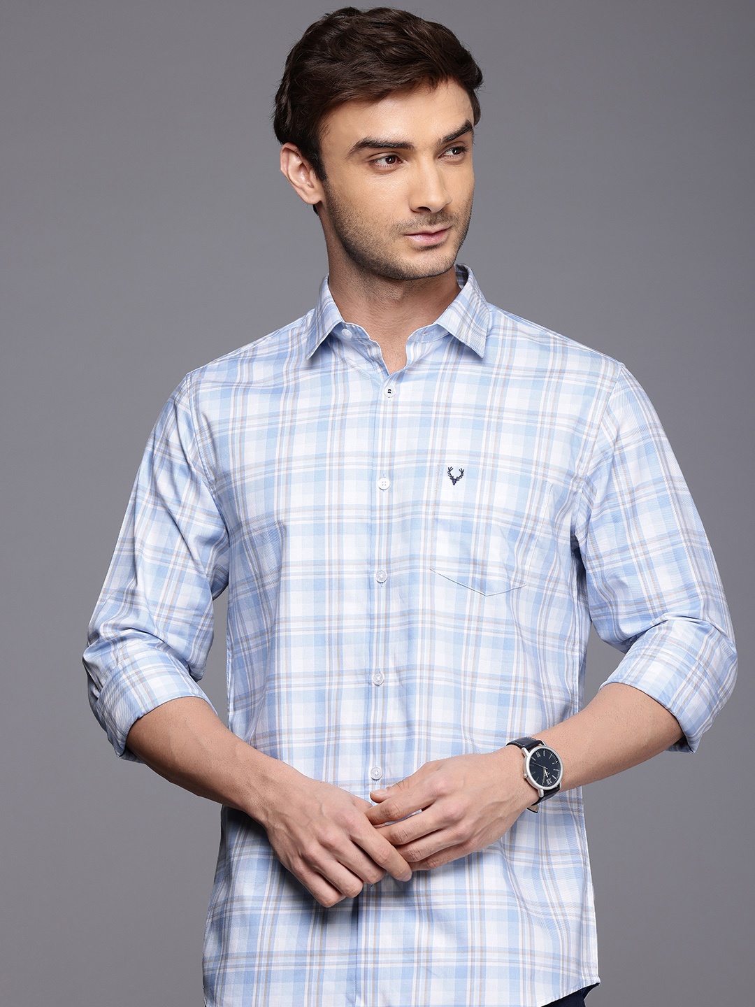 

Allen Solly Pure Cotton Classic Fit Opaque Checked Casual Shirt, Blue