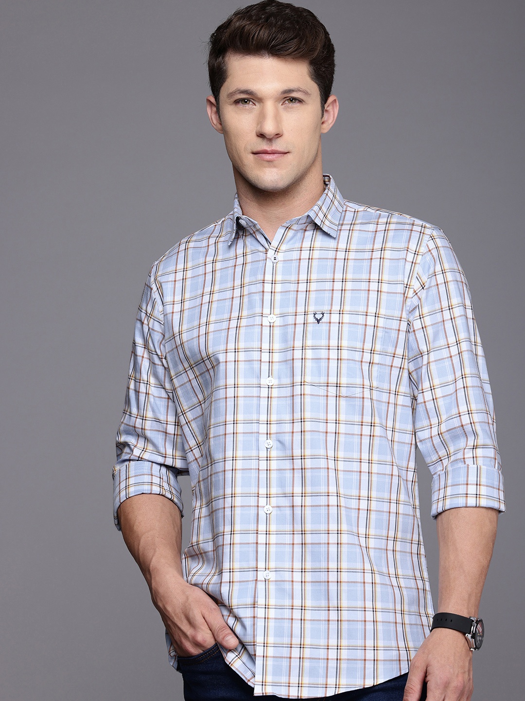 

Allen Solly Pure Cotton Classic Fit Opaque Checked Casual Shirt, Blue