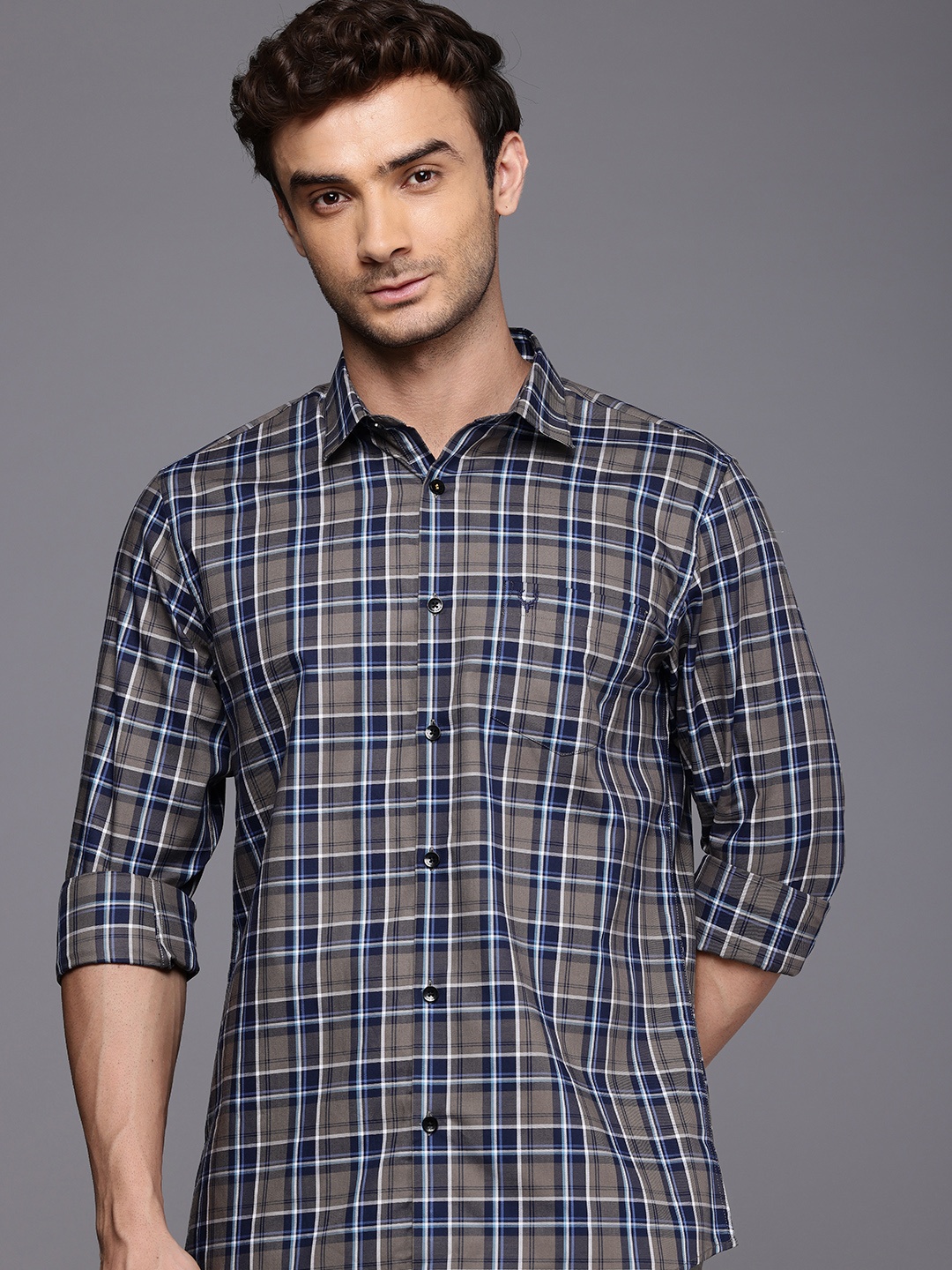 

Allen Solly Classic Fit Checked Pure Cotton Casual Shirt, Grey