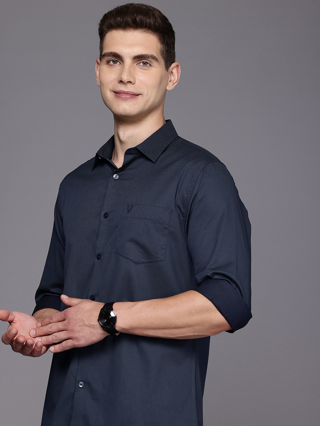 

Allen Solly Pure Cotton Sport Fit Opaque Printed Casual Shirt, Navy blue