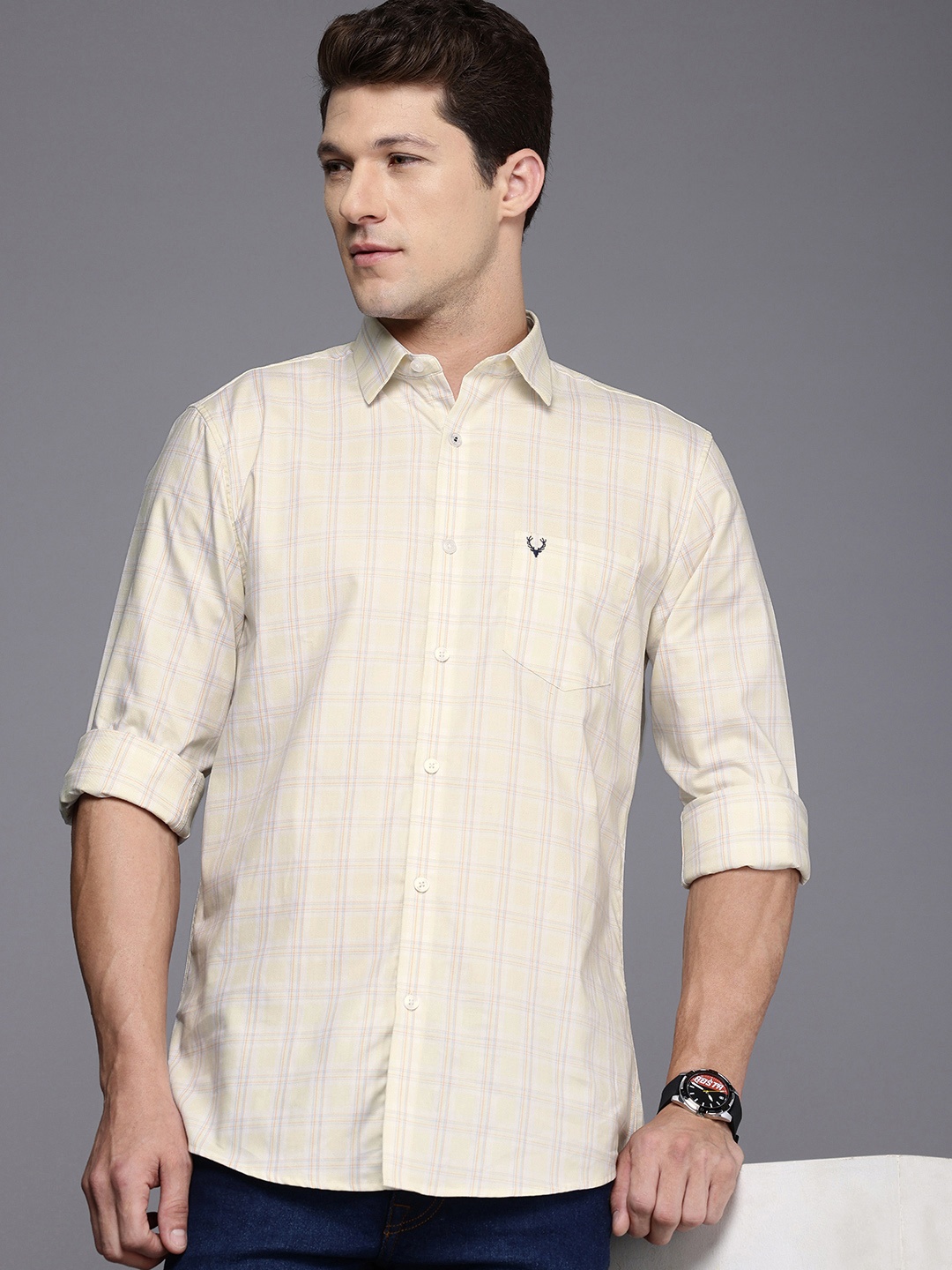 

Allen Solly Pure Cotton Classic Fit Tartan Checks Opaque Casual Shirt, Cream