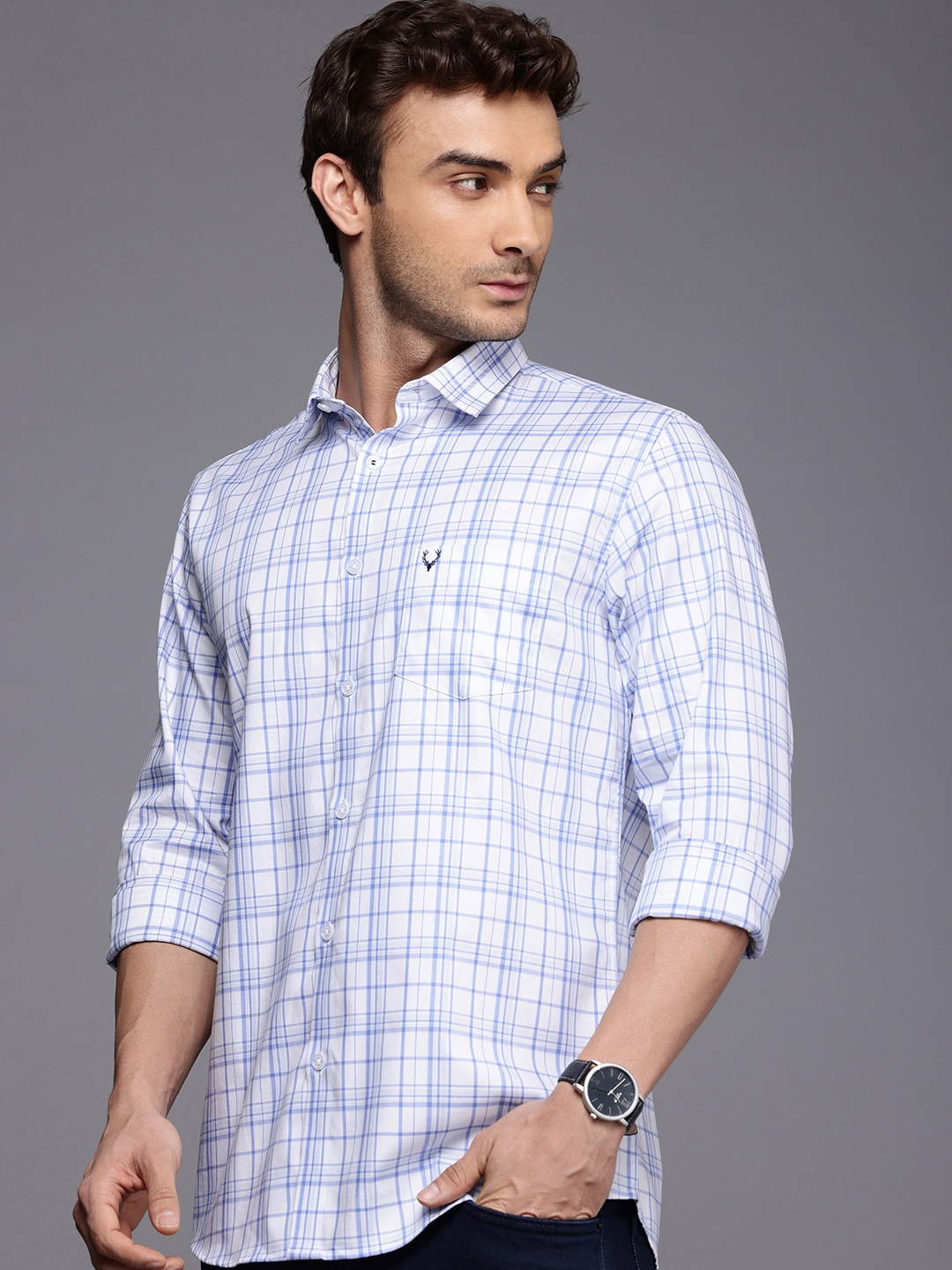 

Allen Solly Pure Cotton Classic Fit Opaque Checked Casual Shirt, Blue
