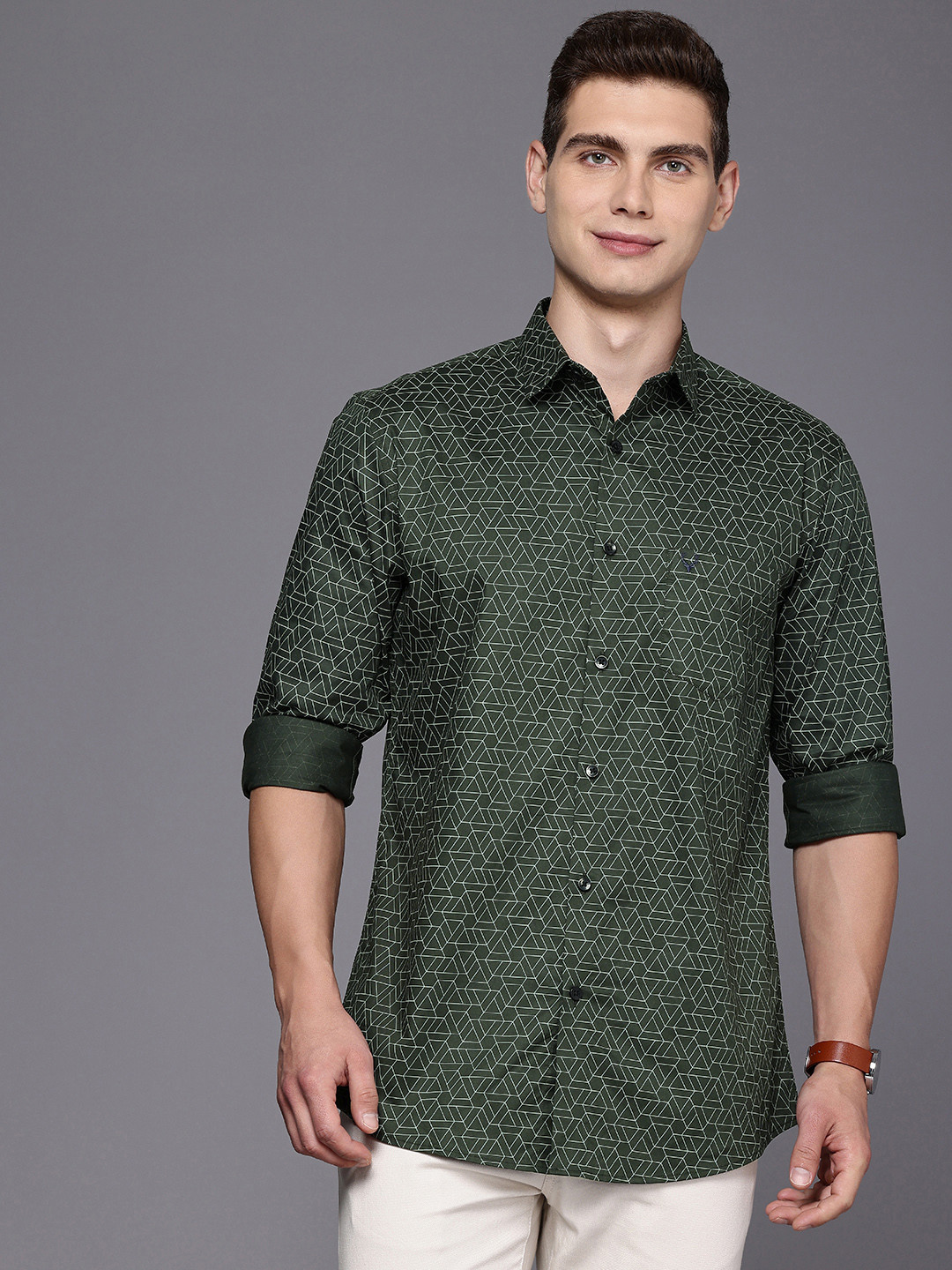 

Allen Solly Classic Fit Opaque Printed Casual Shirt, Olive