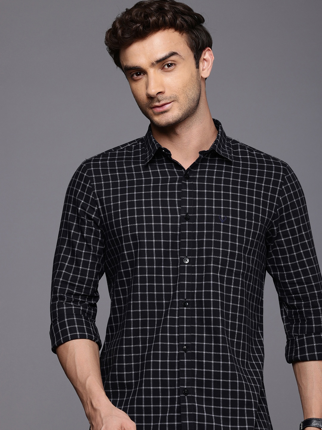 

Allen Solly Pure Cotton Classic Fit Opaque Checked Casual Shirt, Black
