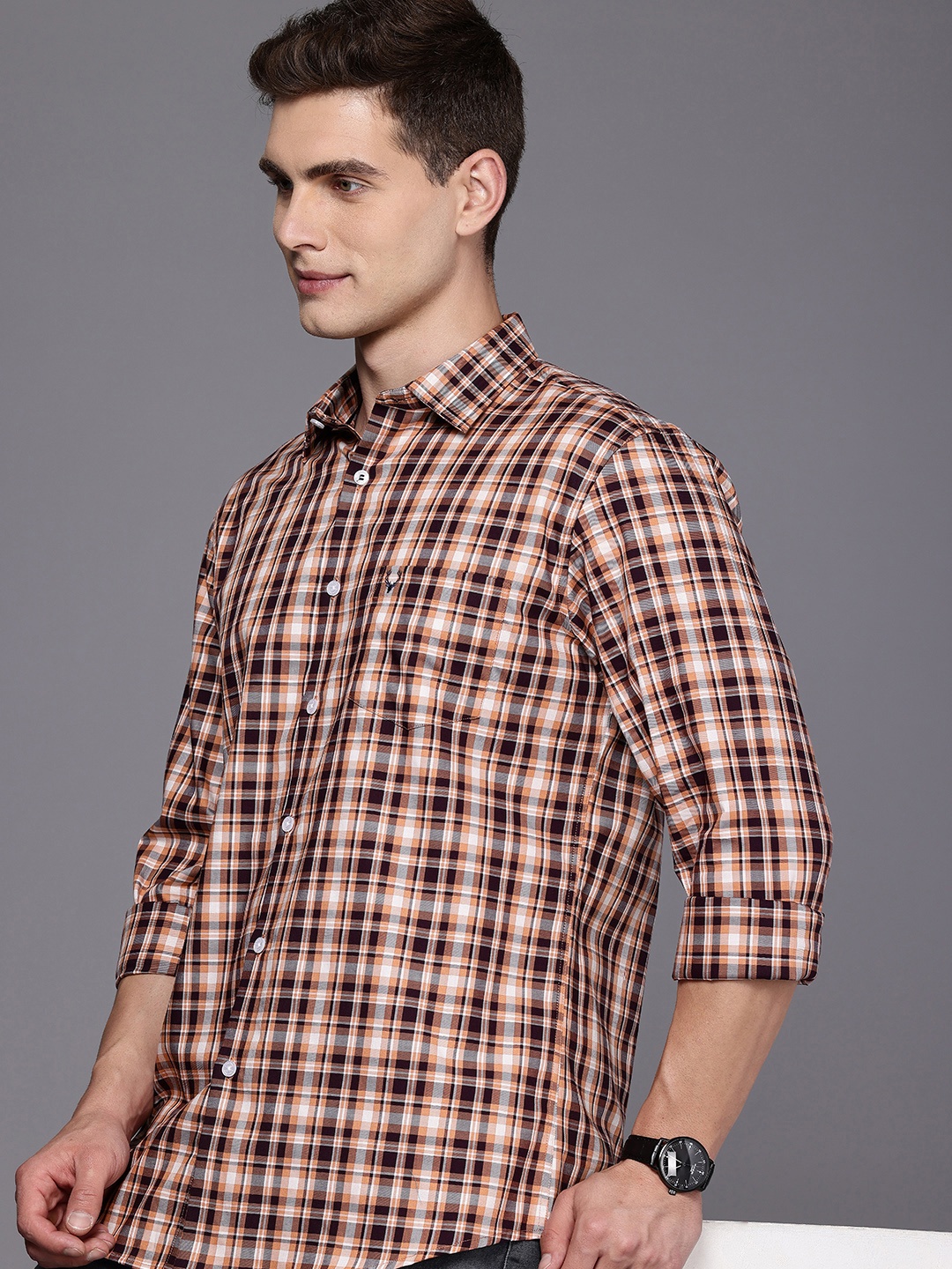 

Allen Solly Pure Cotton Classic Fit Opaque Checked Casual Shirt, Brown