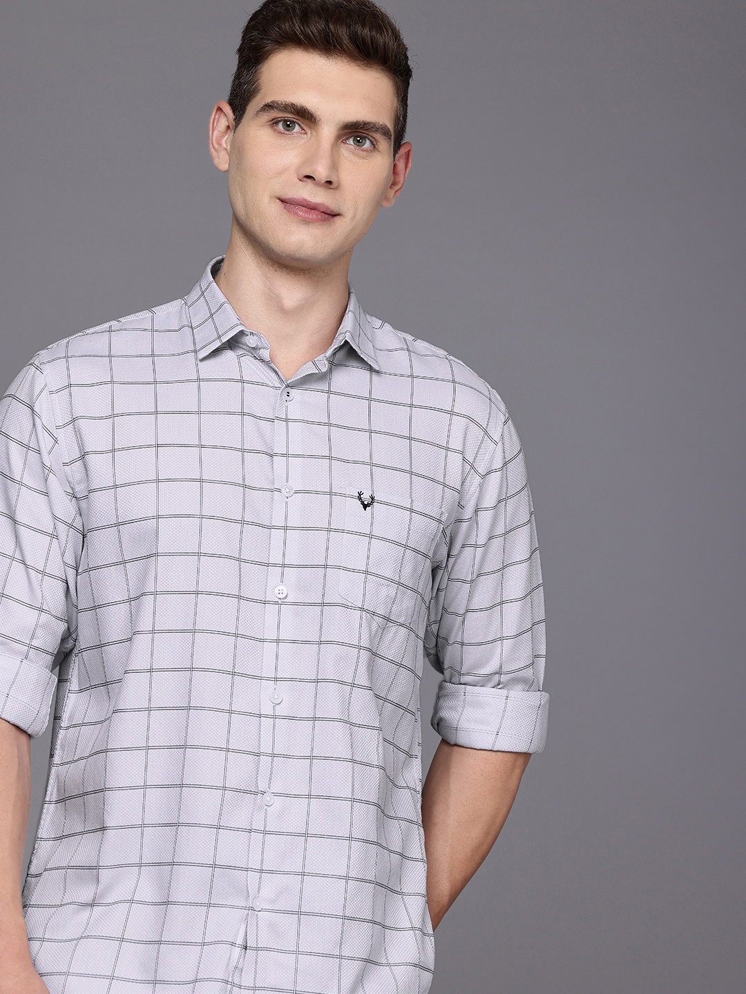 

Allen Solly Pure Cotton Sport Fit Grid Tattersall Checked Casual Shirt, Grey