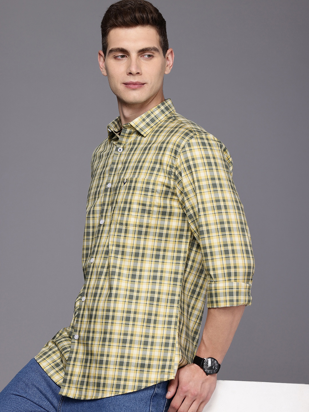 

Allen Solly Pure Cotton Classic Fit Opaque Checked Casual Shirt, Green