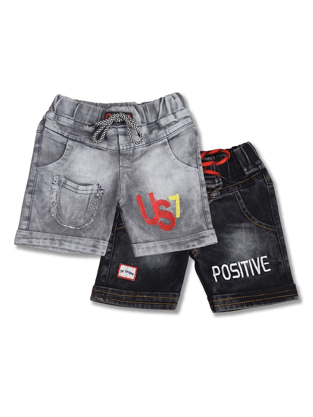 

BAESD Boys Washed Printed Denim Shorts, Grey