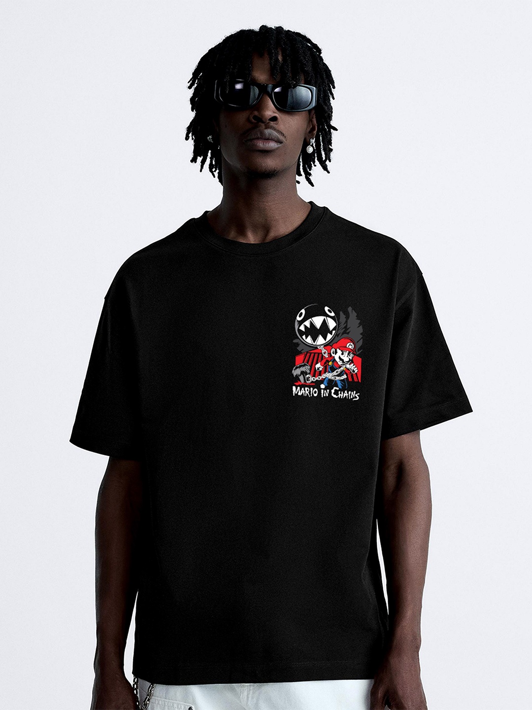 OFFMINT Men Typography Printed Oversized T-shirt, Black