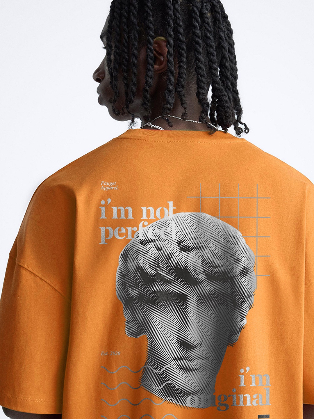 

OFFMINT Men Graphic Printed Round Neck Oversized T-shirt, Peach