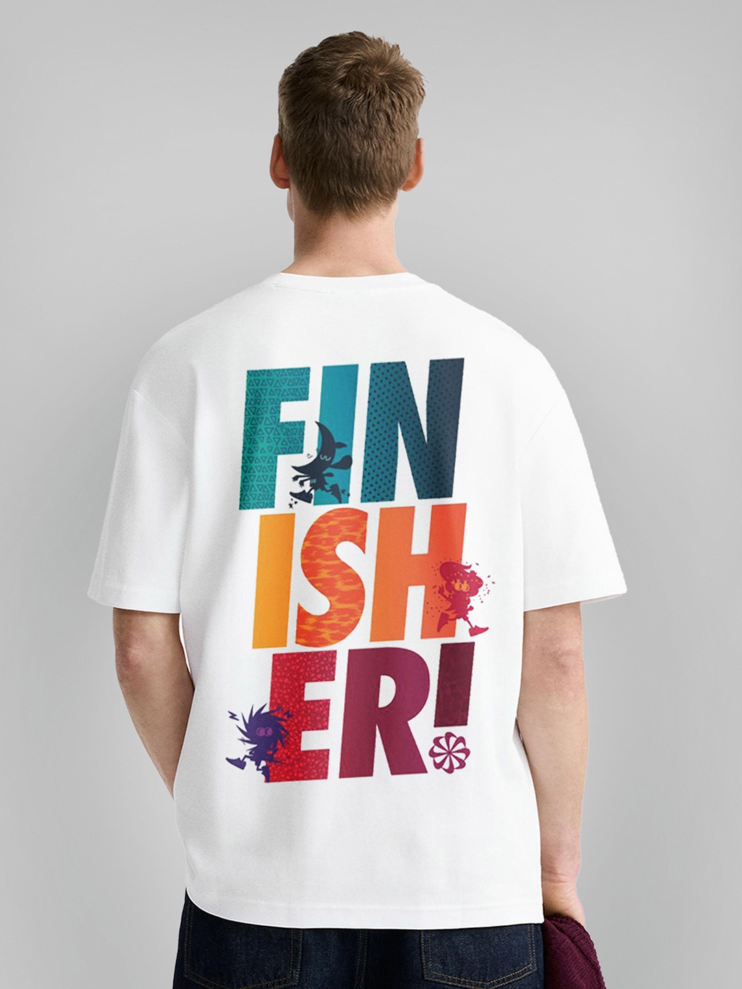 

OFFMINT Men Typography Printed Round Neck Oversized T-shirt, White