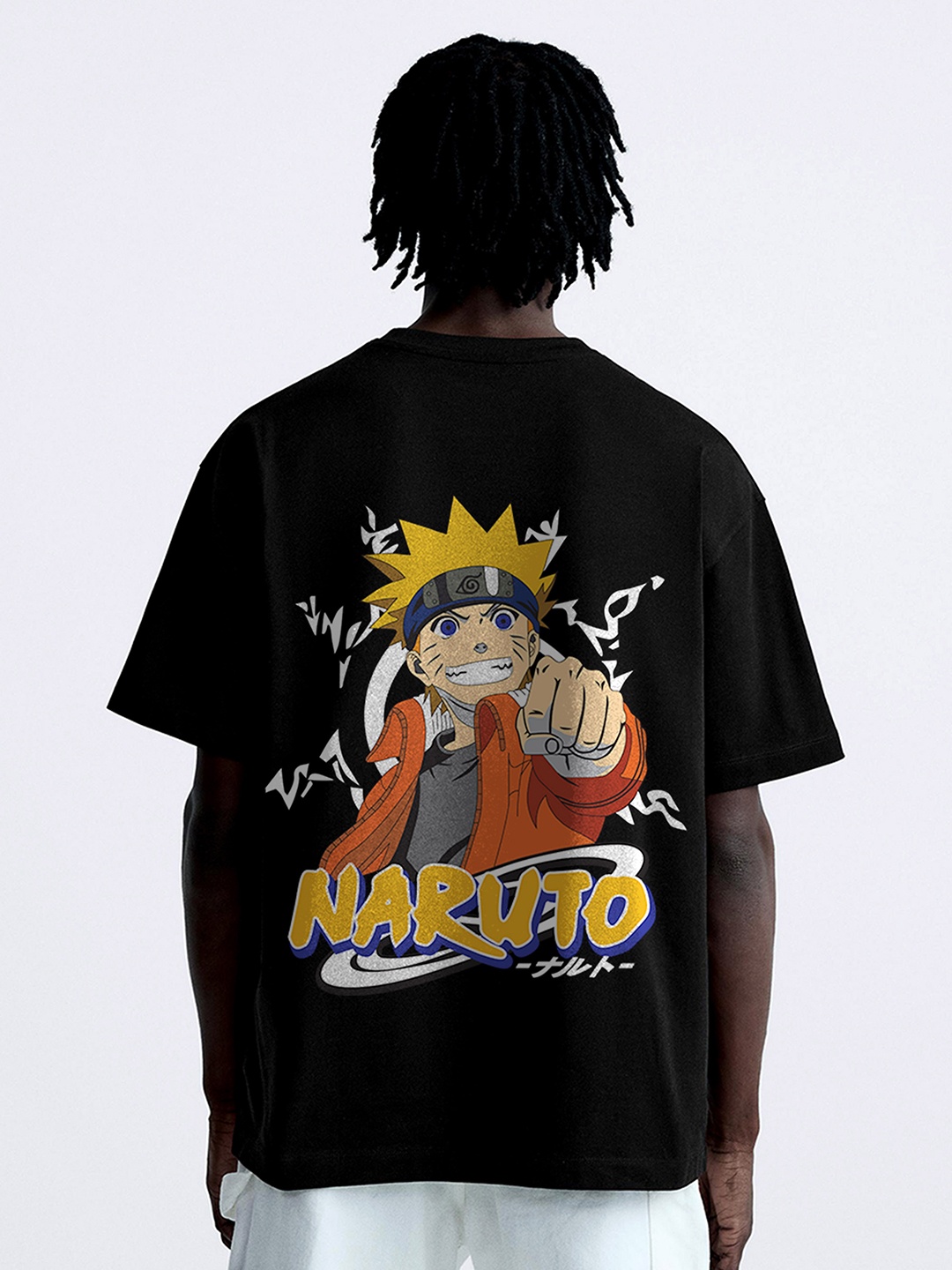 

OFFMINT Men Naruto Graphic Printed Oversized T-shirt, Black