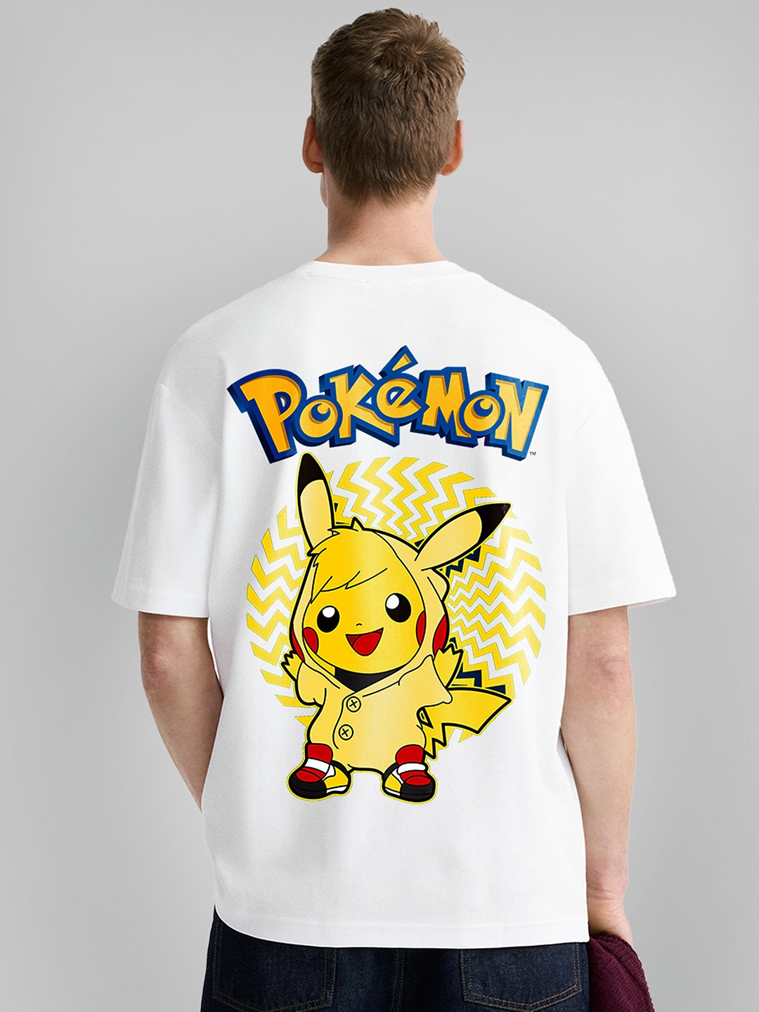 

OFFMINT Men Pokemon Printed Oversized T-shirt, White