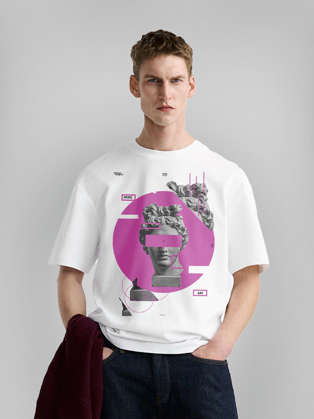 

OFFMINT Men Graphic Printed Round Neck Oversized T-shirt, White