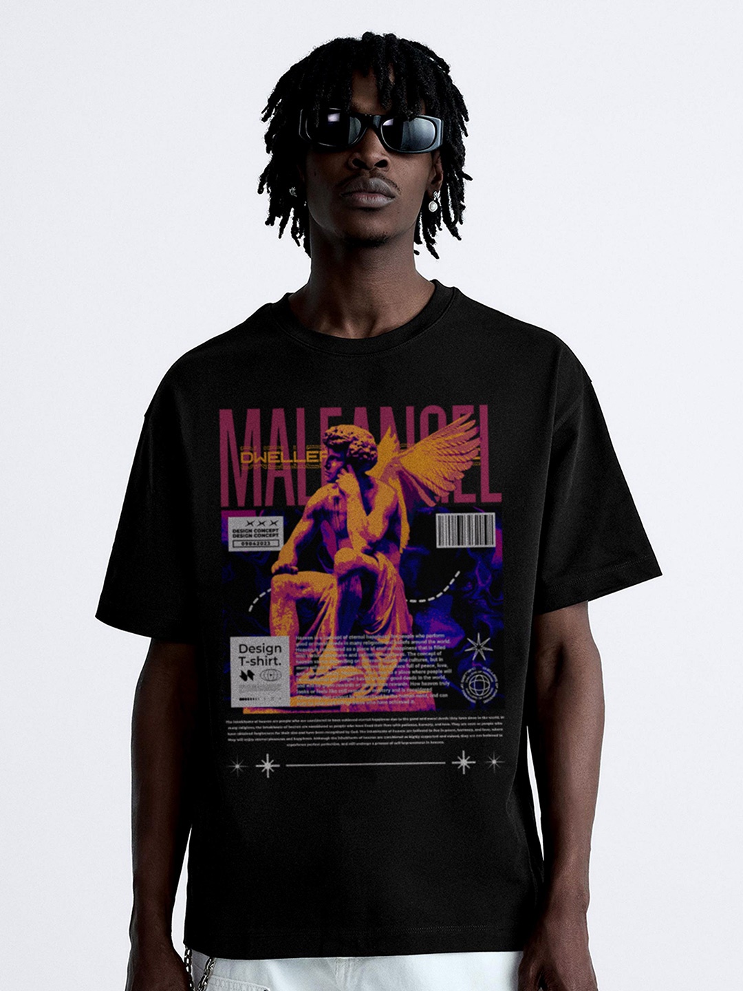 

OFFMINT Men Printed Round Neck Oversized T-shirt, Black