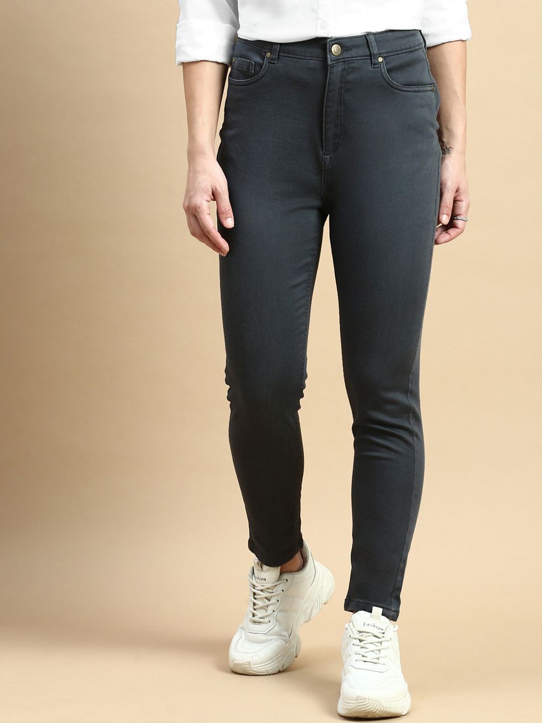 

De Moza Women Jean Skinny Fit High-Rise Jeans, Grey