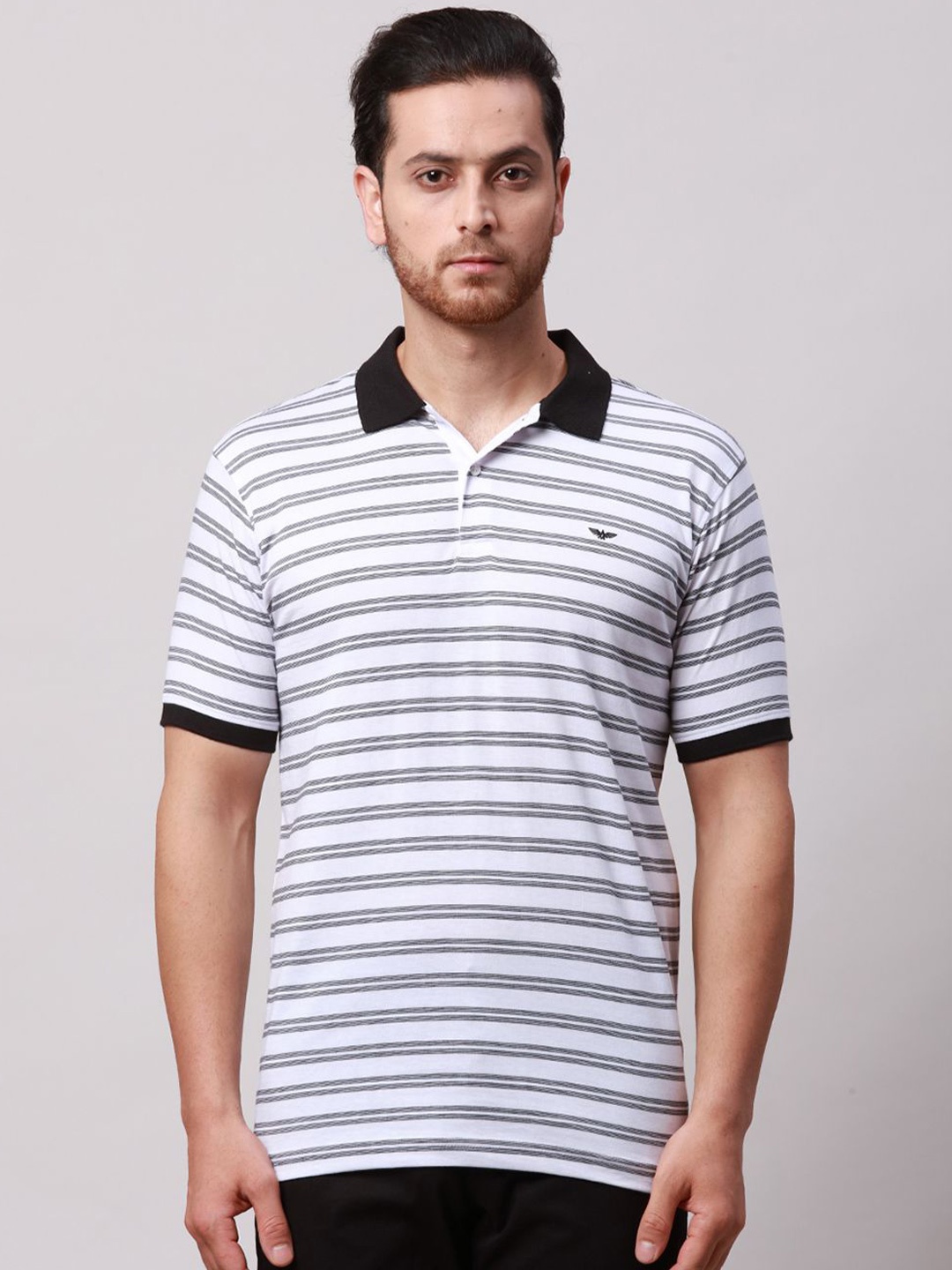 

Park Avenue Men Striped Polo Collar Pockets Slim Fit T-shirt, Black