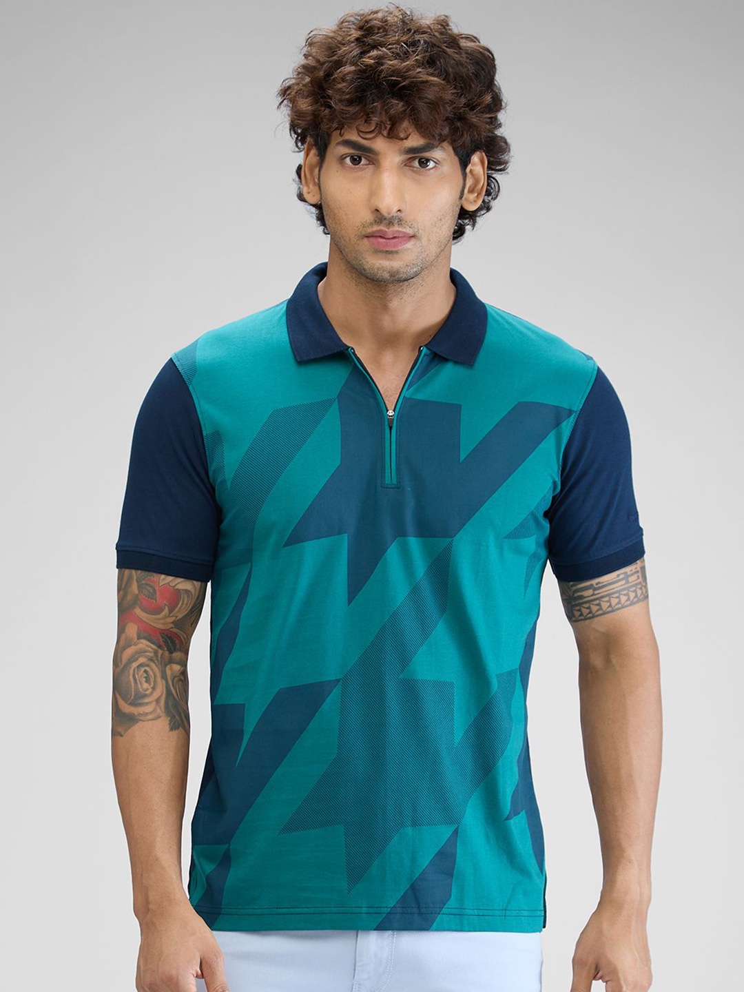 

Park Avenue Men Printed Polo Collar Pockets Slim Fit T-shirt, Green