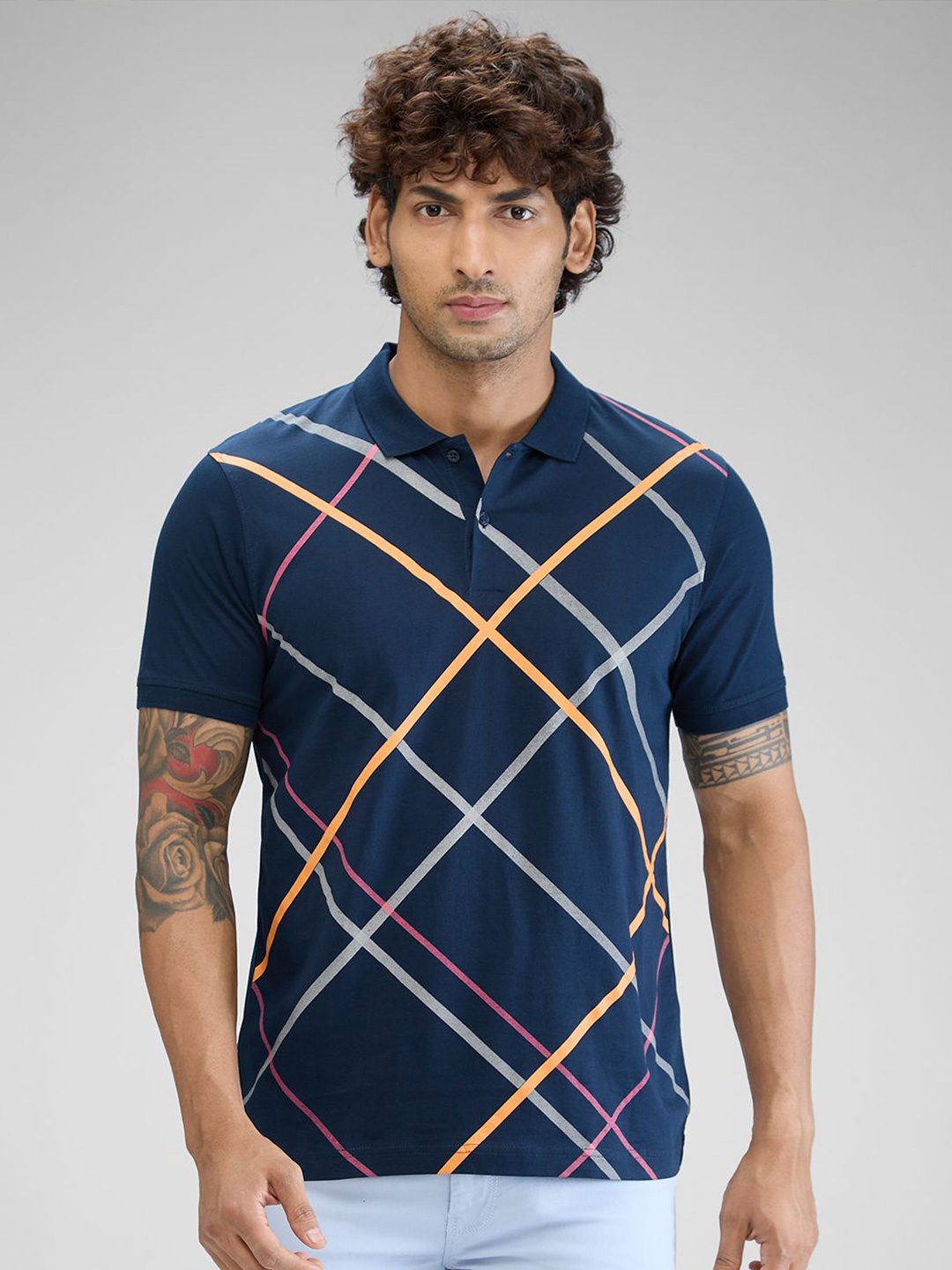 

Park Avenue Men Striped Polo Collar Pockets Slim Fit T-shirt, Blue