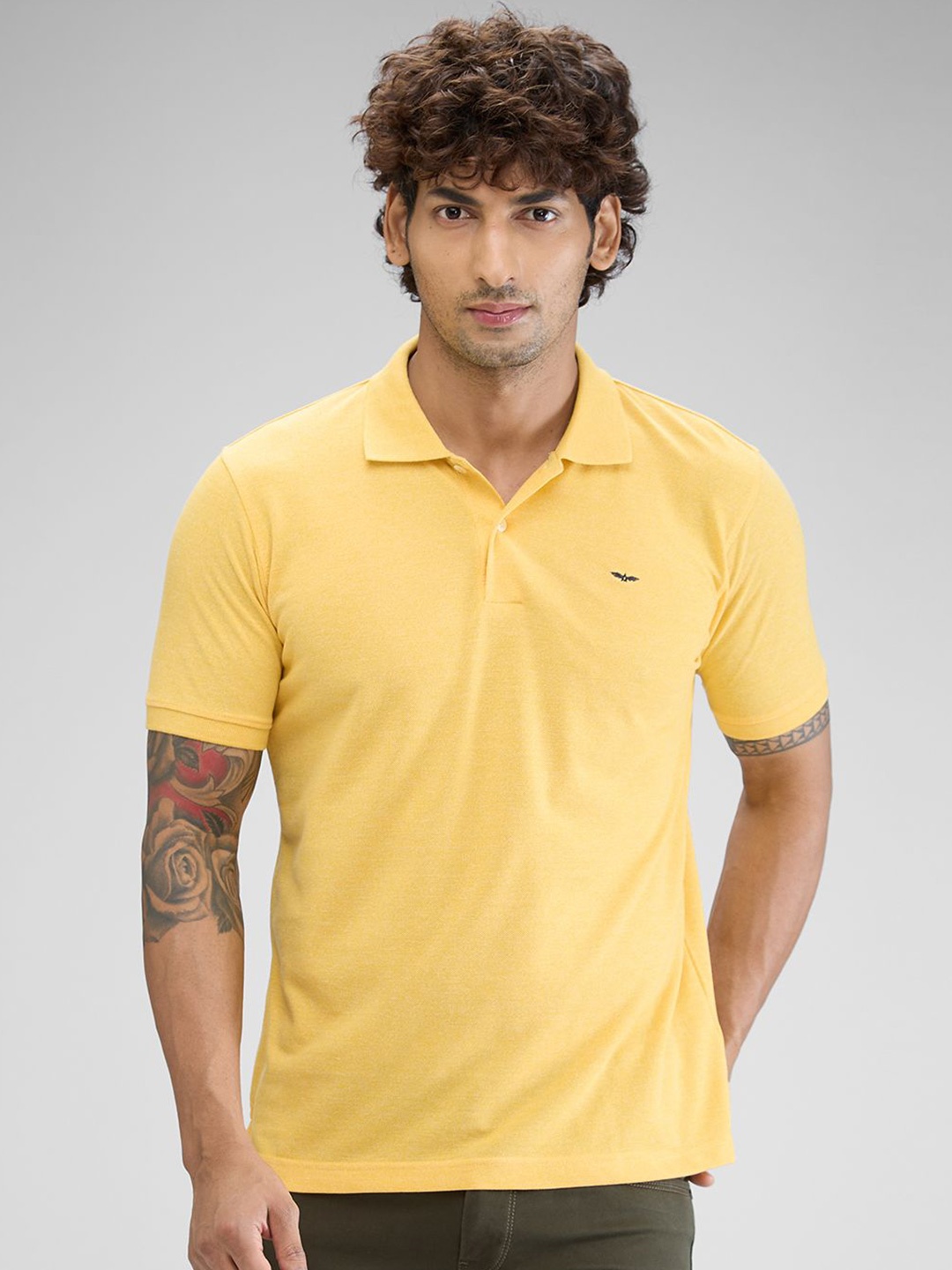 

Park Avenue Men Polo Collar Applique Slim Fit T-shirt, Yellow