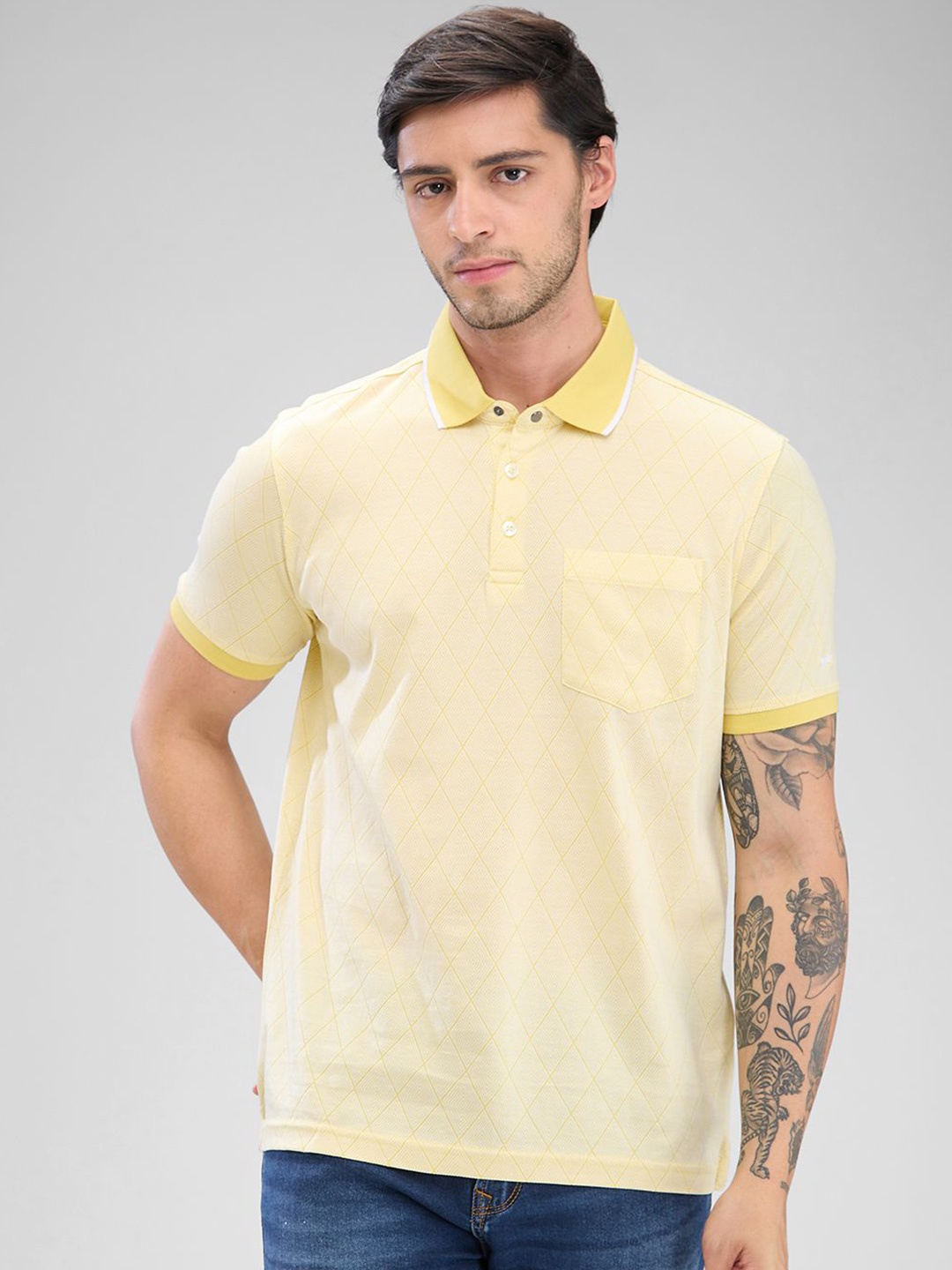 

Park Avenue Men Polo Collar Pockets Slim Fit T-shirt, Yellow