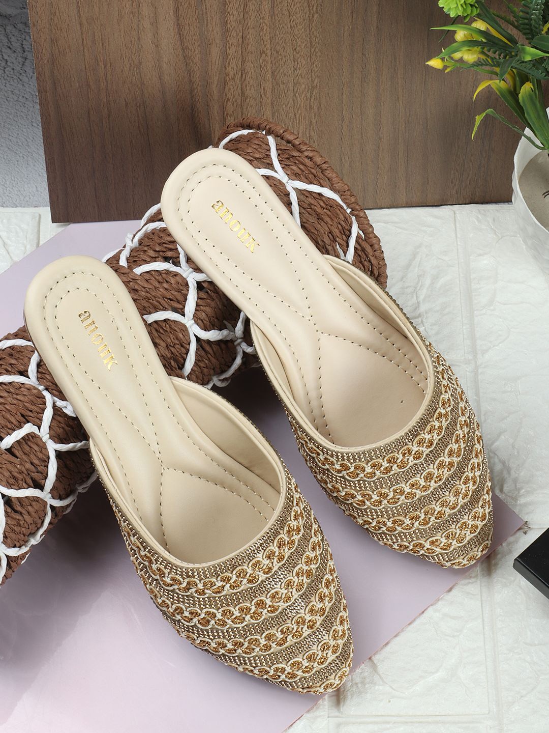 

Anouk Women Ethnic Mules with Laser Cuts Flats, Cream