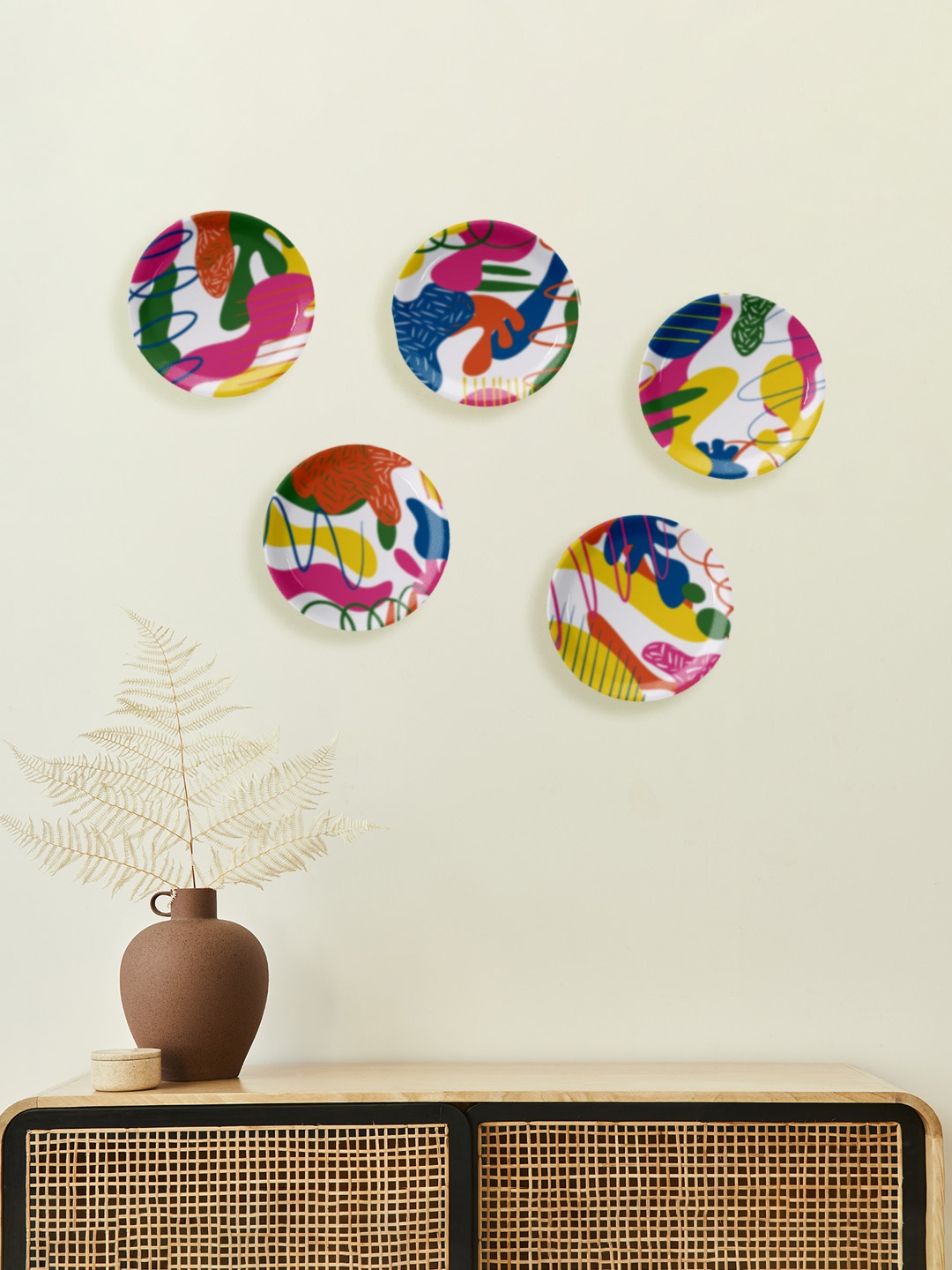 

nestroots Set of 5 White Printed Palette Wall Decor Plate, Multi