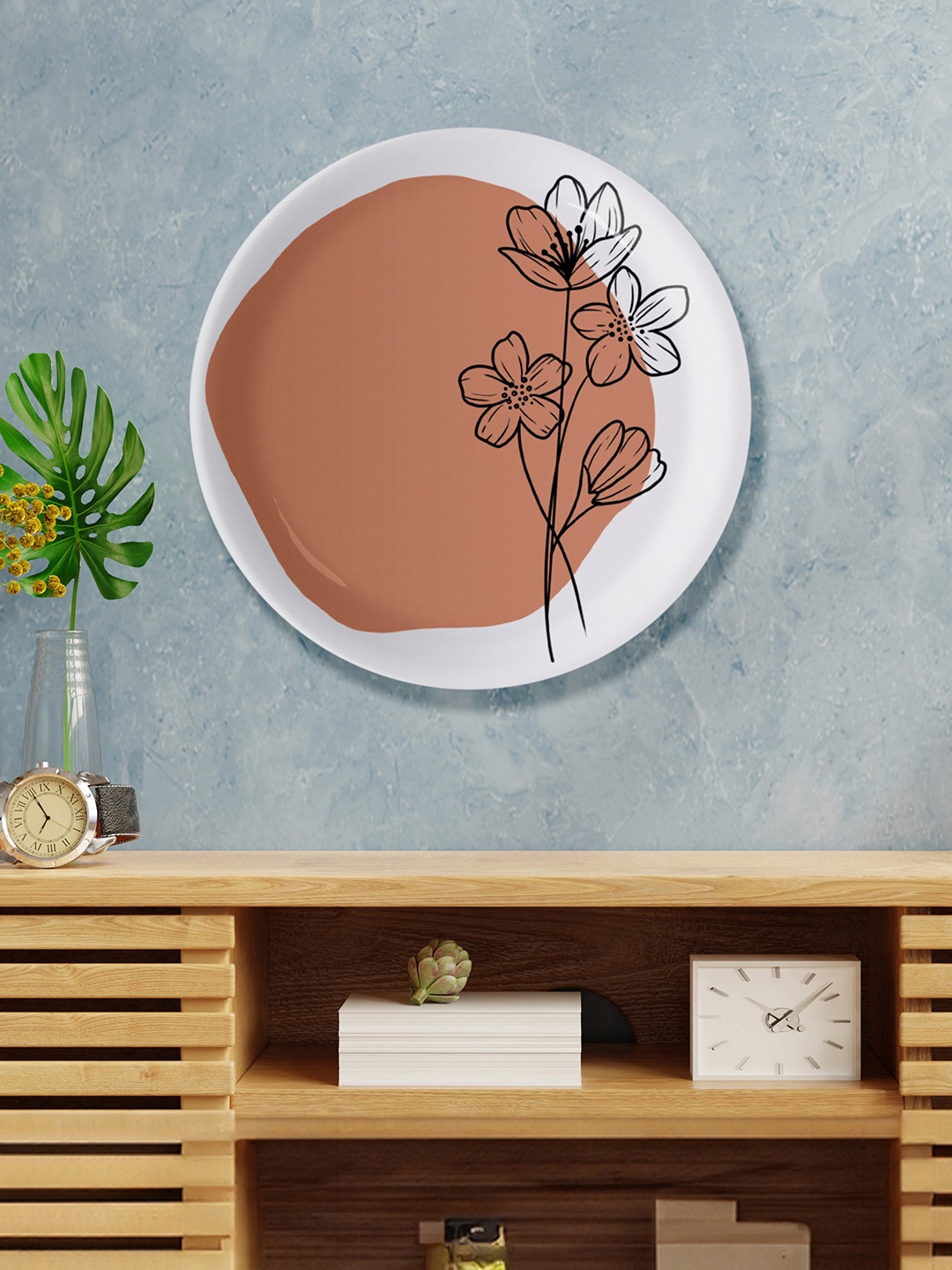

nestroots Peach-Colored Printed Round Shaped Ceramic Wall Decor Plate