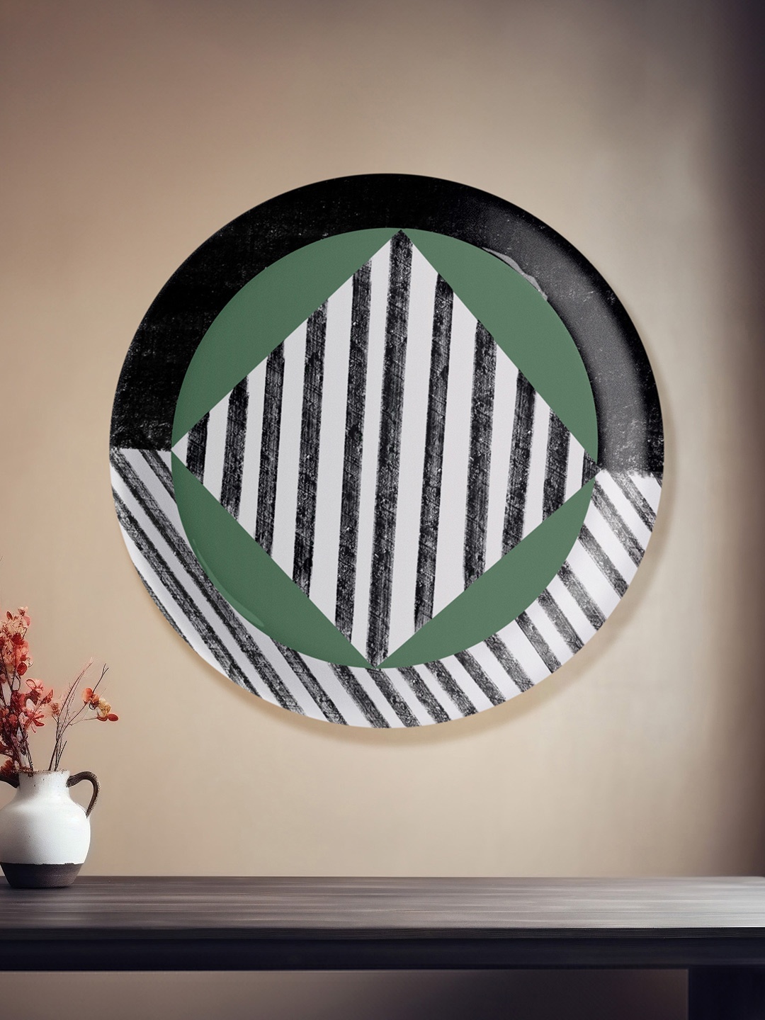 

nestroots White Printed Round Shaped Ceramic Wall Decor Plate