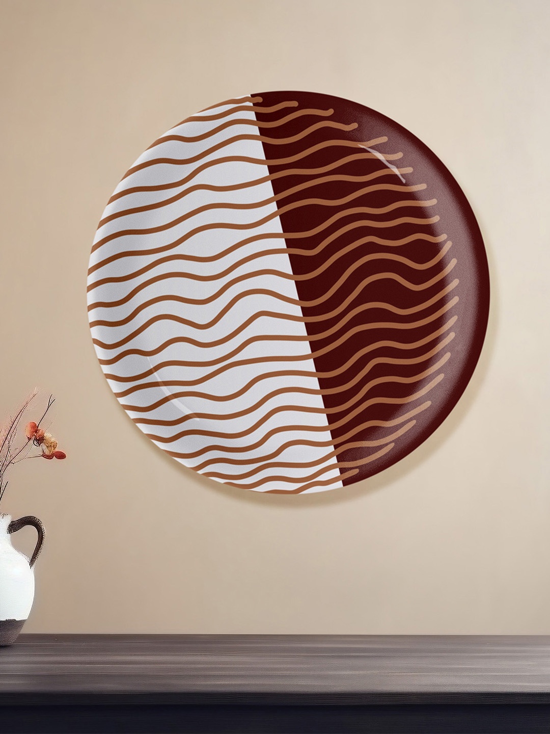 

nestroots Brown Printed Round Shaped Ceramic Wall Decor Plate