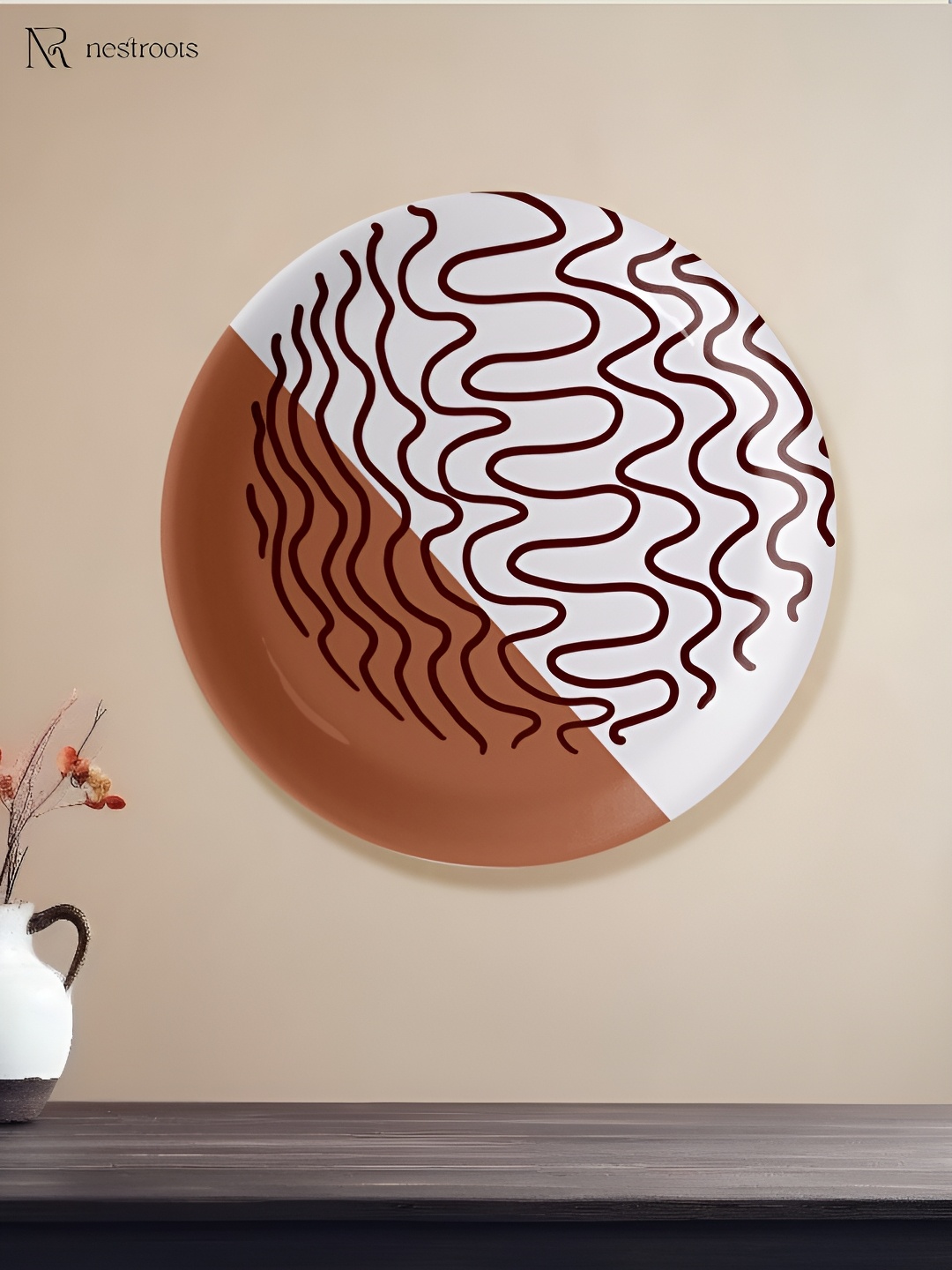 nestroots White & Brown Printed Wall Decor Plates, Peach