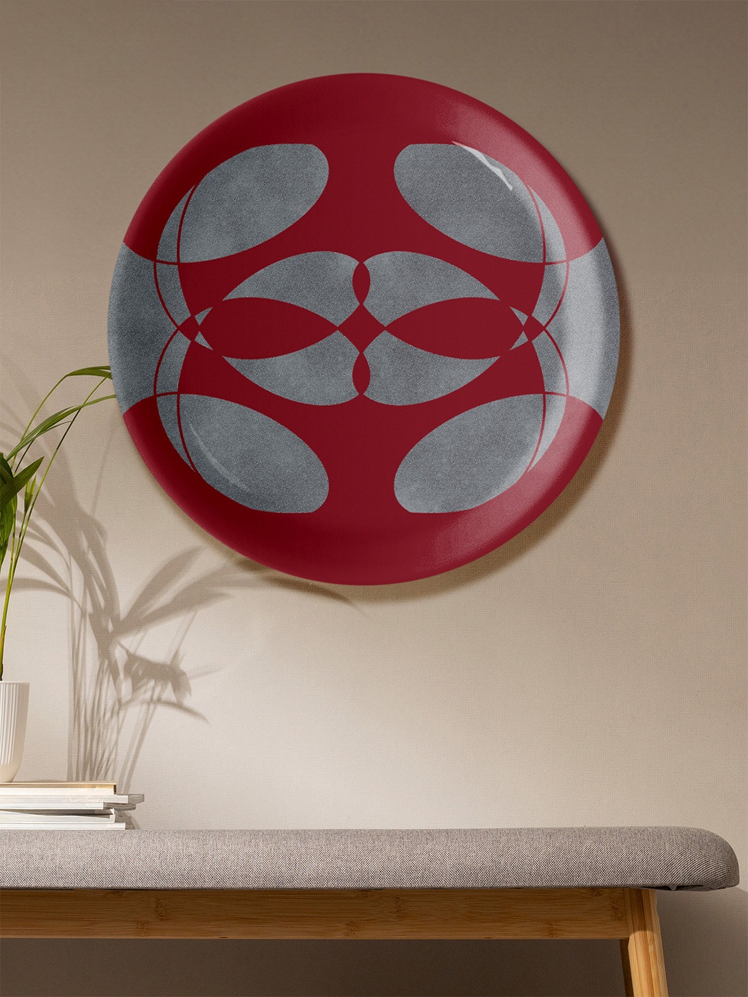 

nestroots Maroon Printed Round Shaped Ceramic Wall Decor Plate