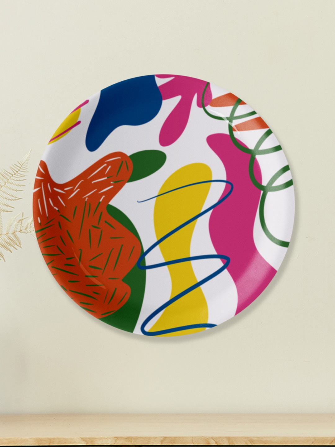 

nestroots White & Pink Printed Round Shaped Ceramic Wall Decor Plate