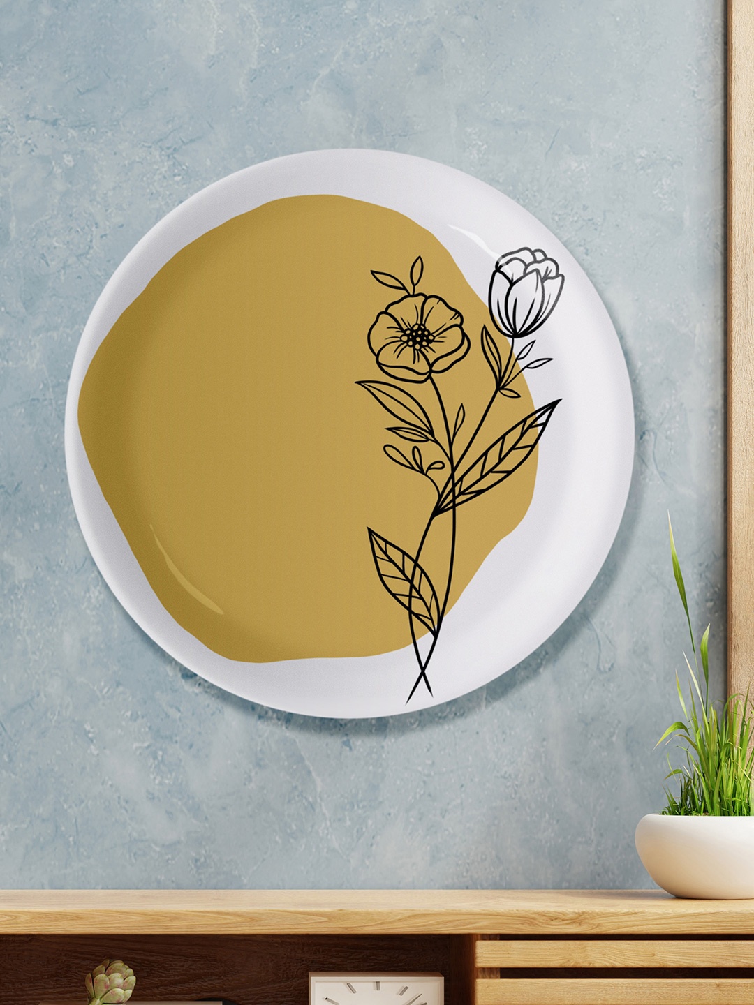 

nestroots White & Brown Floral Print Wall Decor Plates, Yellow
