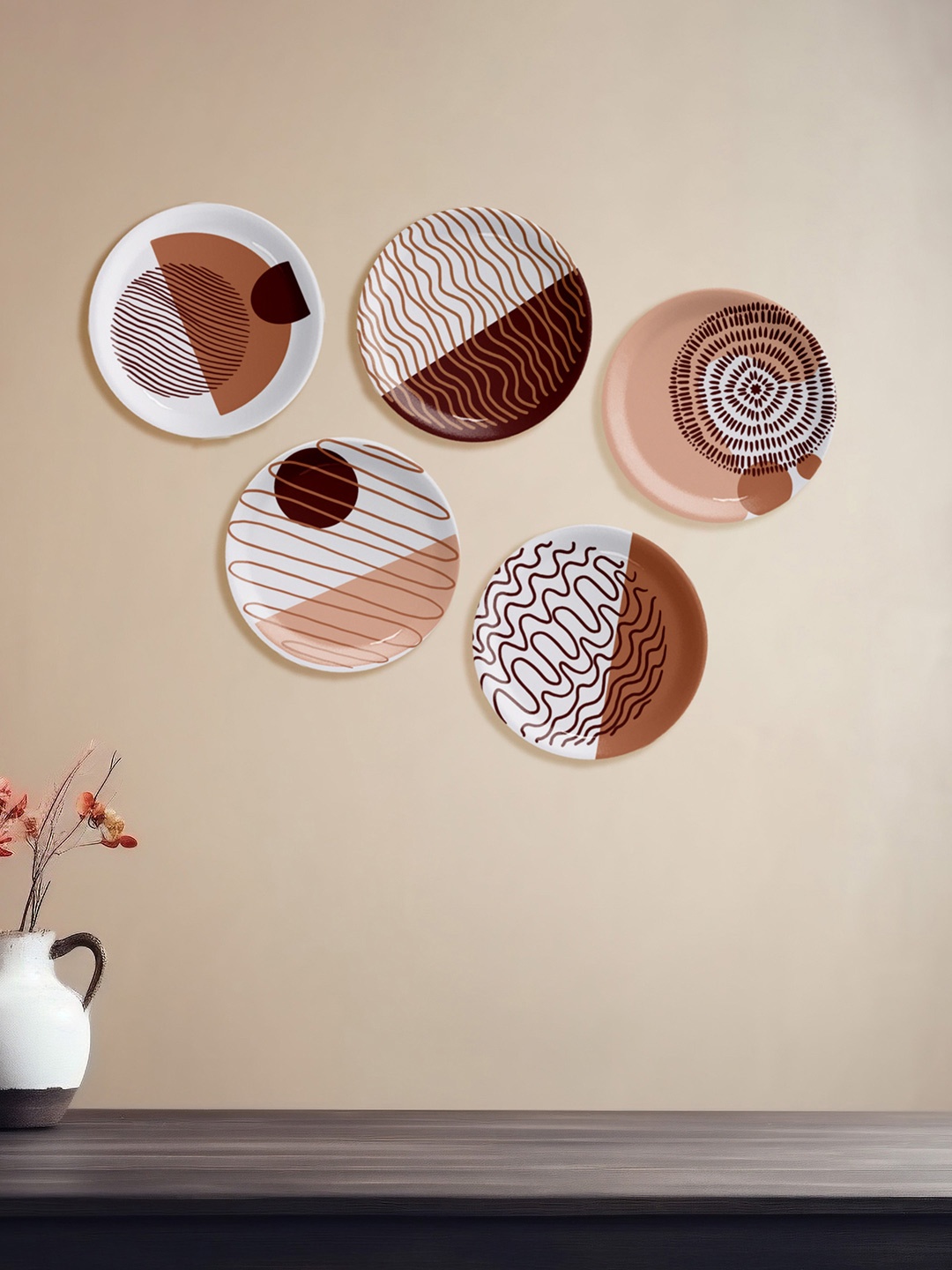 

nestroots Peach Colored Fluid Forms In Sand 5 pieces ceramic Wall Plate