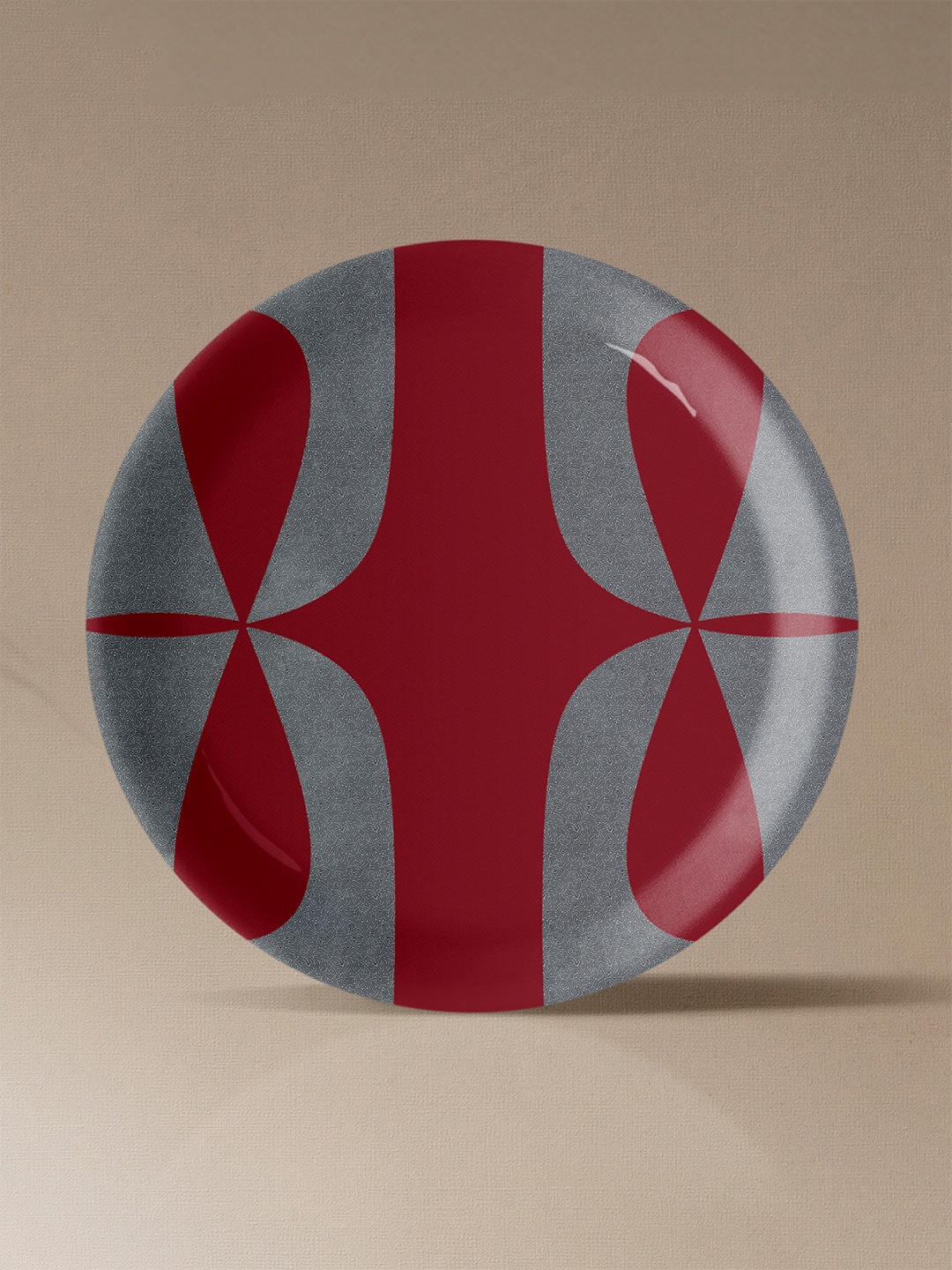 

nestroots Red & Grey Printed Wall Decor Plate, Maroon