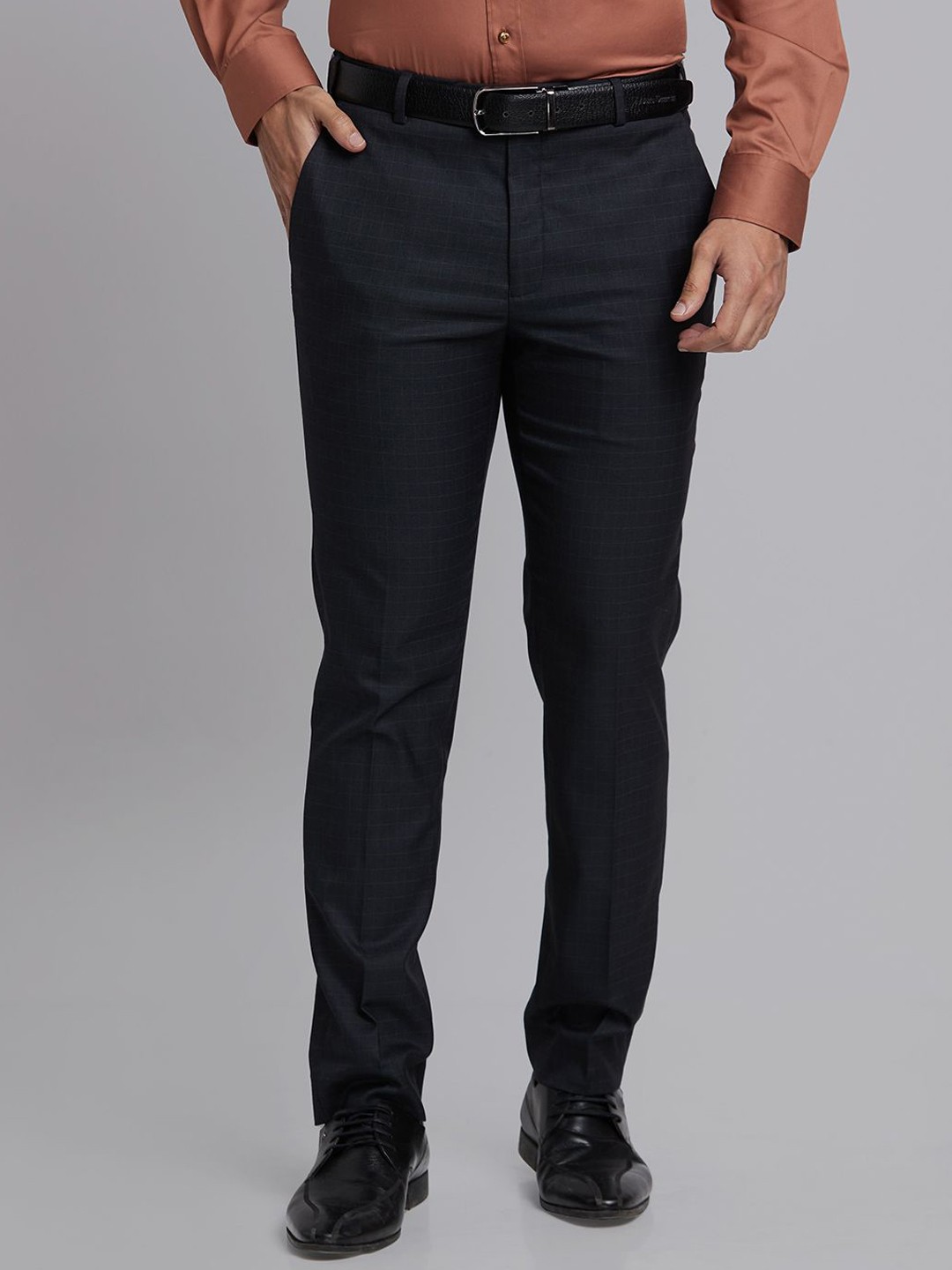

Park Avenue Men Textured Slim Fit Trousers, Black