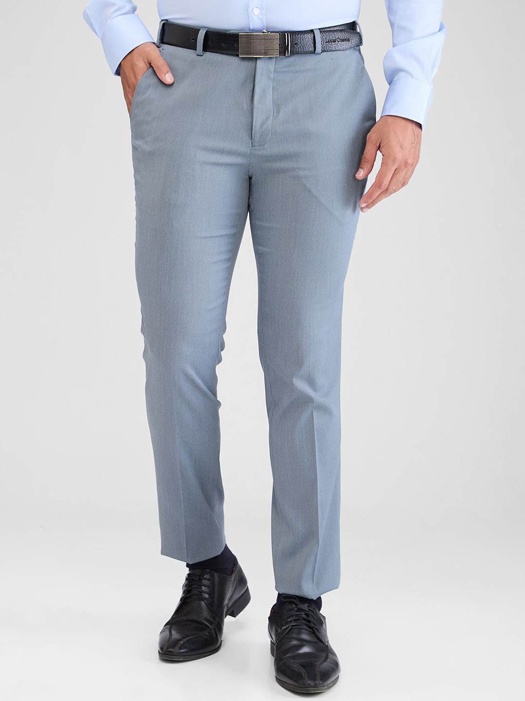 

Park Avenue Men Textured Slim Fit Trousers, Blue