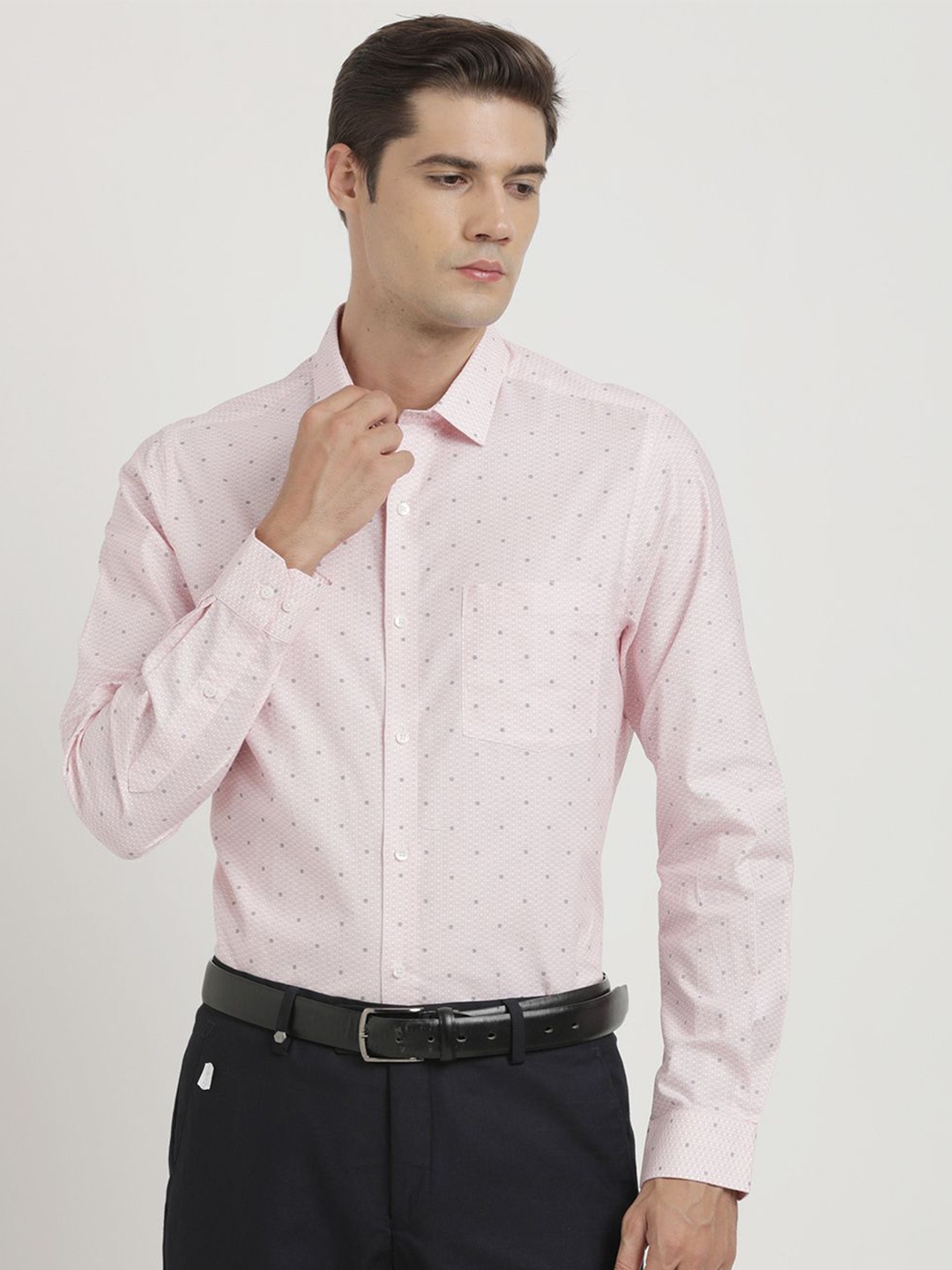 

Turtle Men Classic Slim Fit Opaque Printed Formal Shirt, Pink