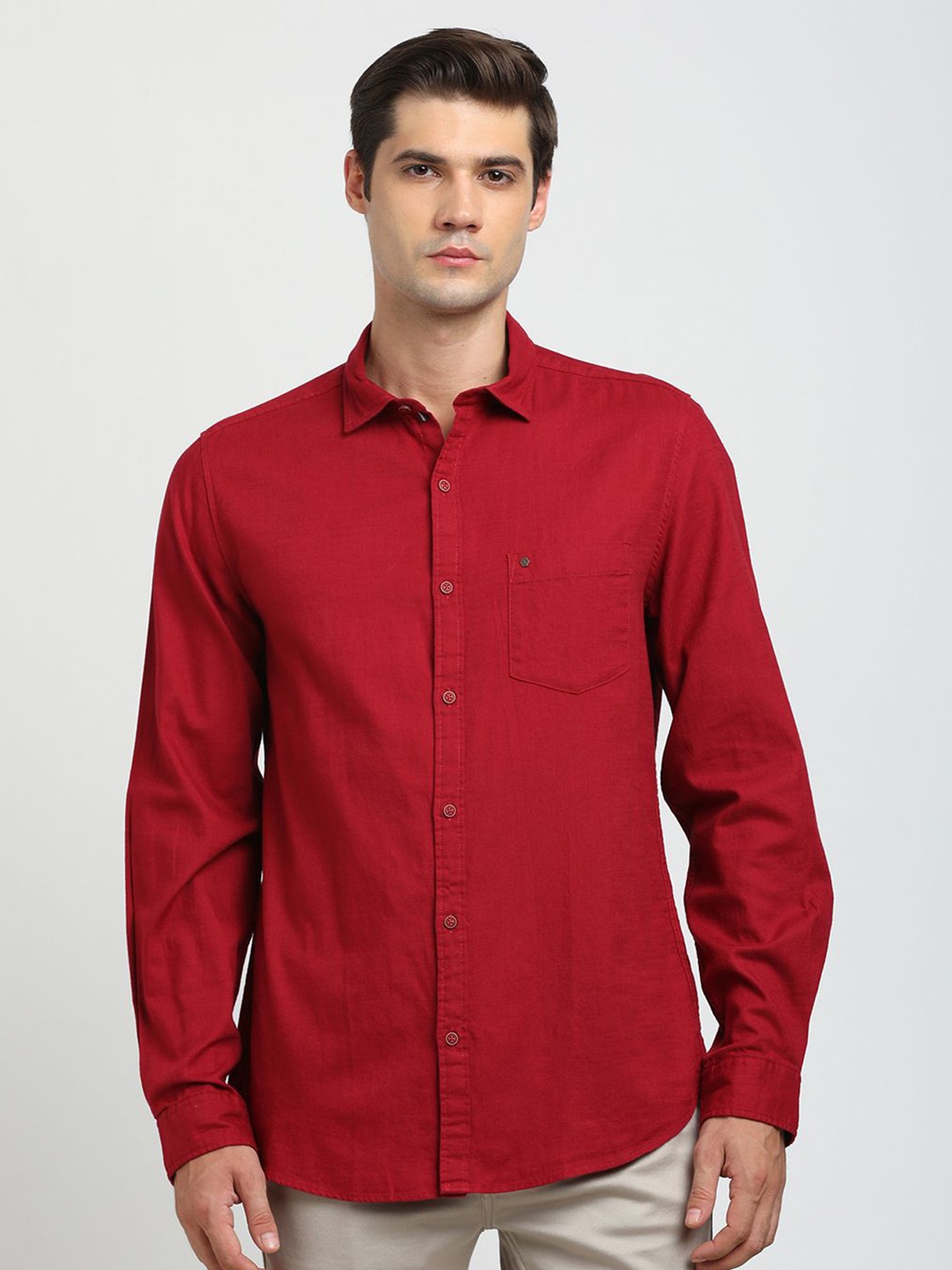 

Turtle Relaxed Slim Fit Spread Collar Long Sleeves Pure Cotton Casual Shirt, Maroon
