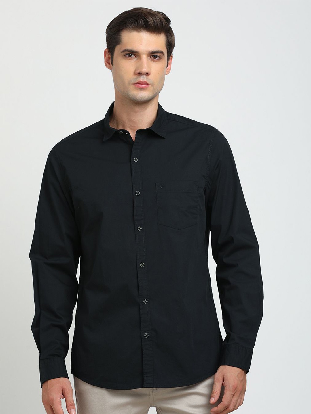 

Turtle Men Relaxed Slim Fit Opaque Casual Shirt, Black