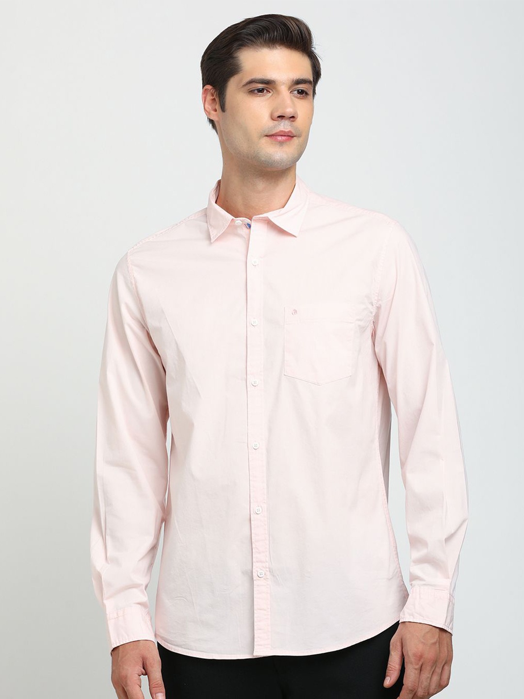 

Turtle Spread Collar Long Sleeves Relaxed Slim Fit Cotton Casual Shirt, Pink