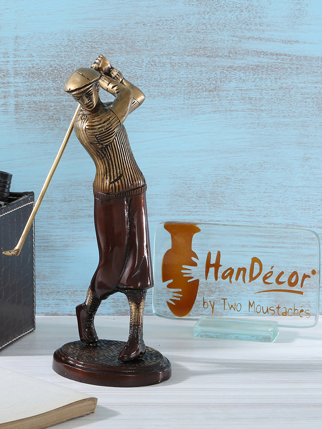 

Two Moustaches Brown Golfer Shot Golden Brass Showpiece